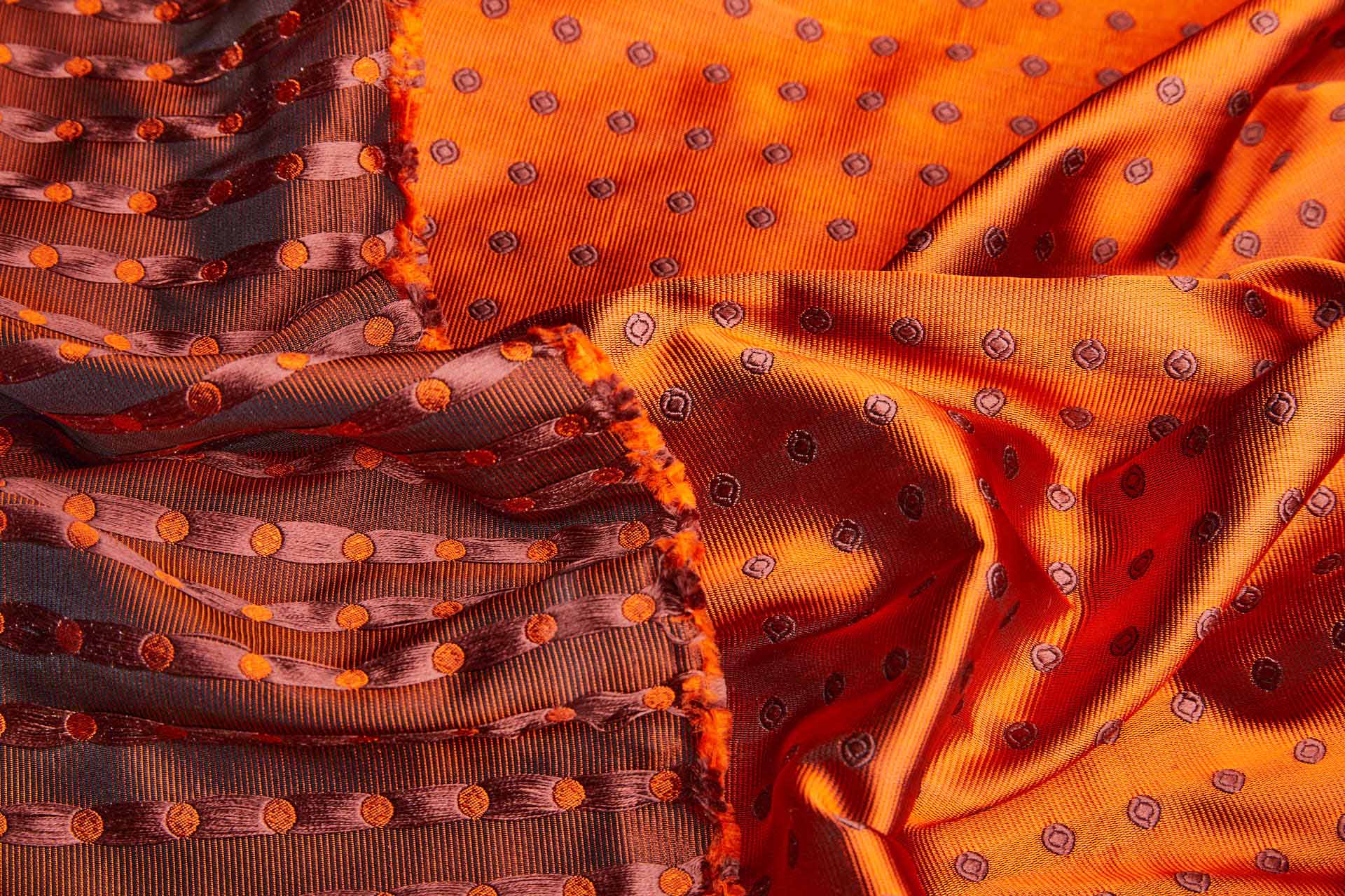Polka Dot Spot Brocade in Orange with Maroon fabric, image 5 of 6