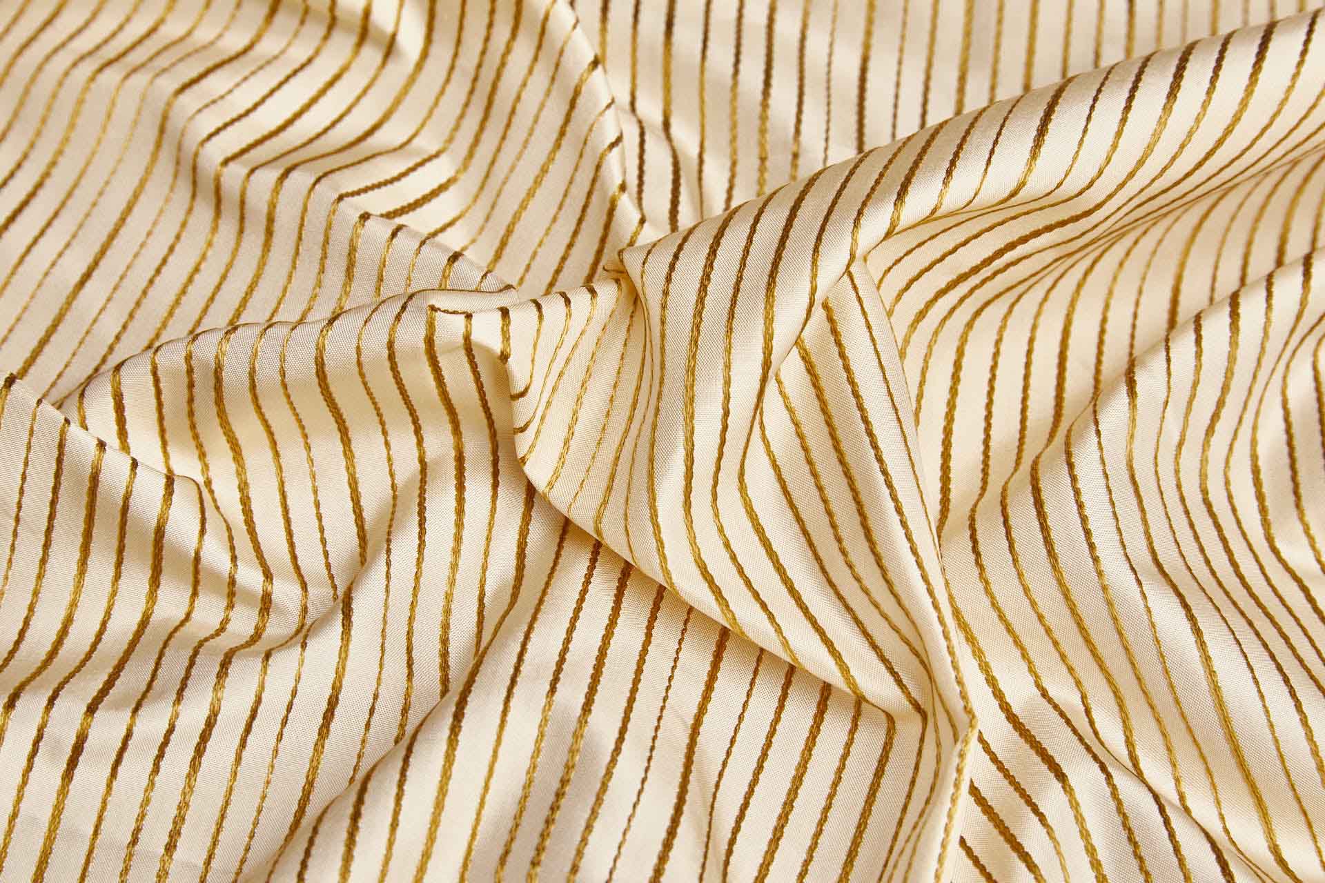 Woven Stripe Taffeta in Cream with Golden Brown fabric