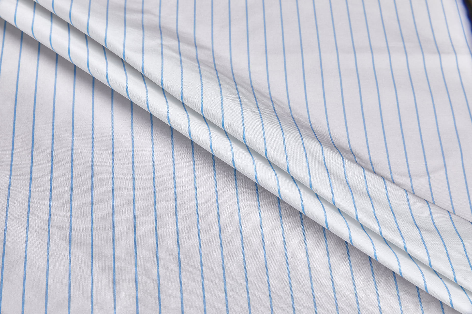 Silk Taffeta - Blue Pinstripe on Ivory fabric, image 3 of 6
