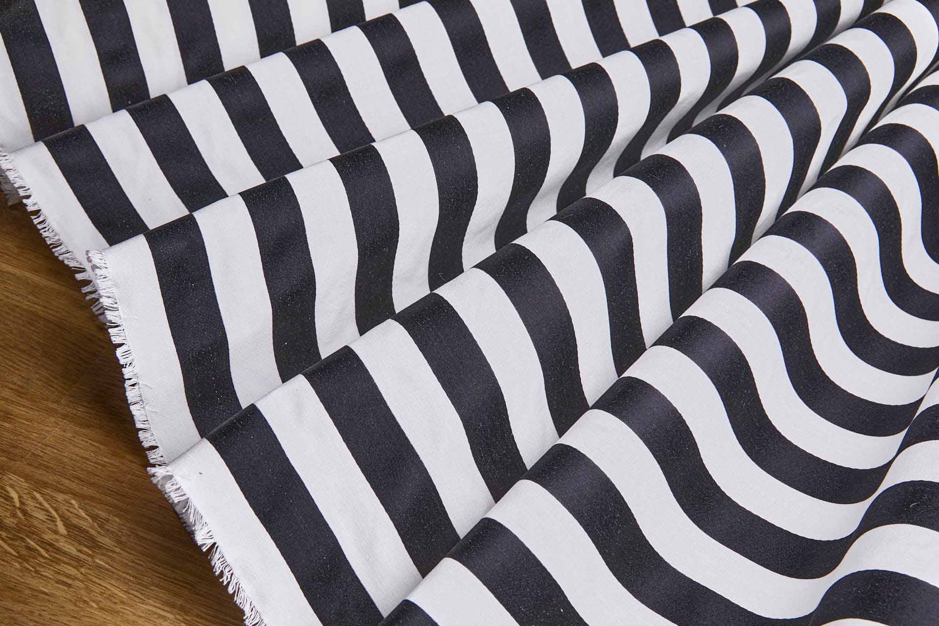 Cotton Sateen Stripe in Off White and Black fabric, image 5 of 7