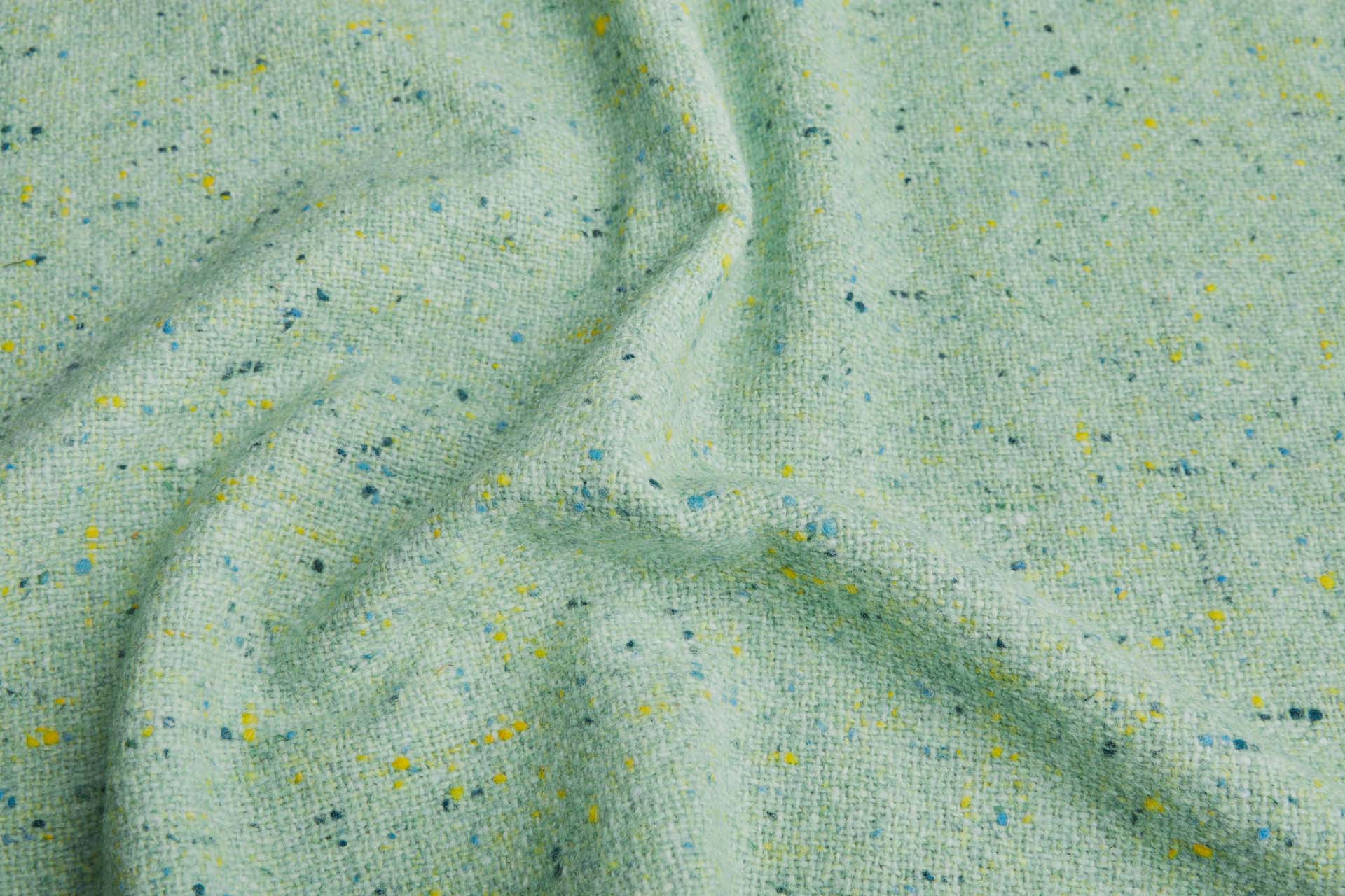 Wool Mix Tweed - Light Green with Blue and Yellow fabric, image 2 of 7