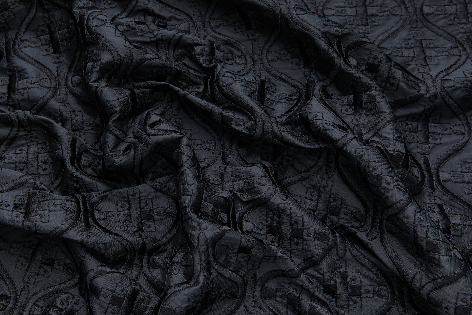 Black Decorative Ogee Trellis Pattern Embroidery fabric, image 8 of 9