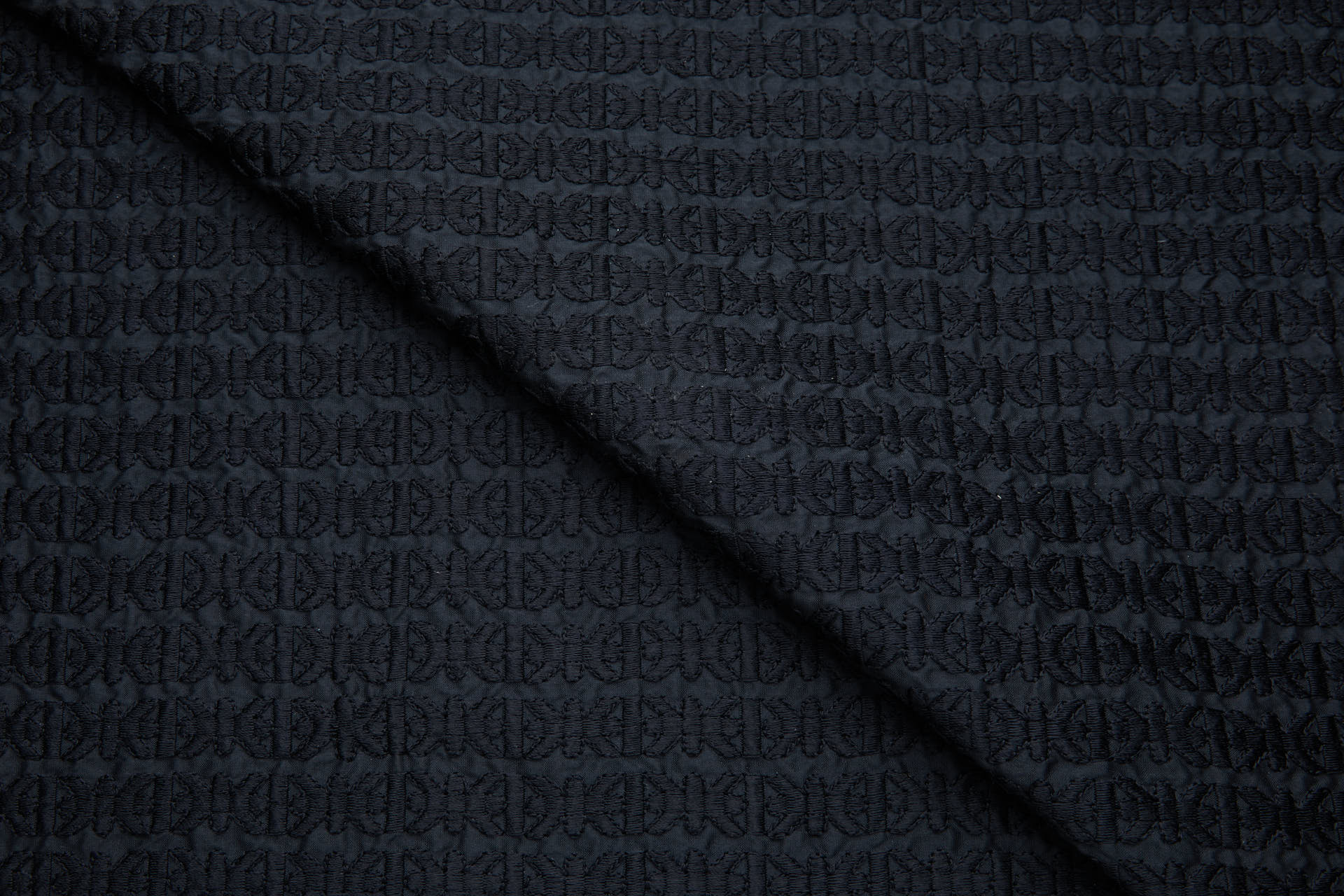 Black Small & Dense Trellis Pattern Embroidery on Dupion fabric, image 3 of 7