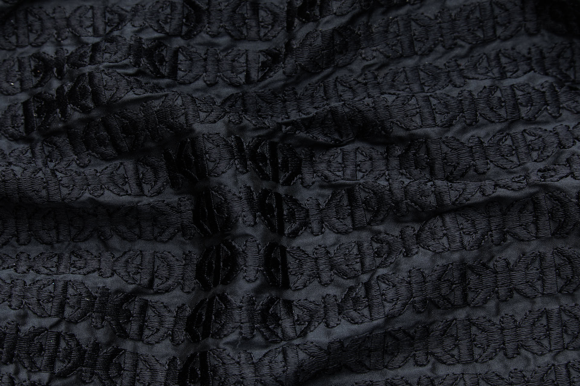 Black Small & Dense Trellis Pattern Embroidery on Dupion fabric, image 2 of 7