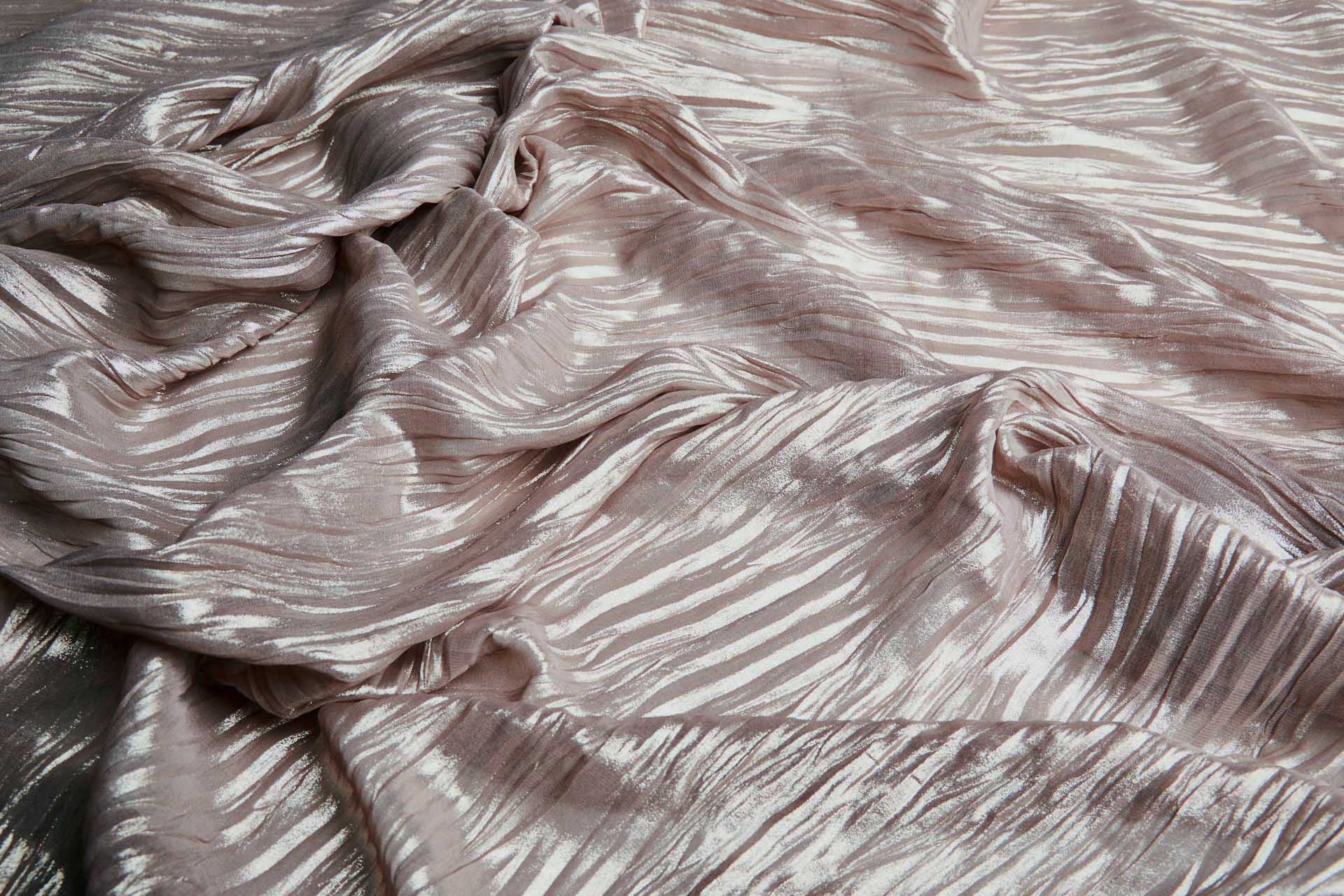 Foil Printed and Pleated Polyester Chiffon - Mushroom / Pale Gold fabric, image 8 of 8