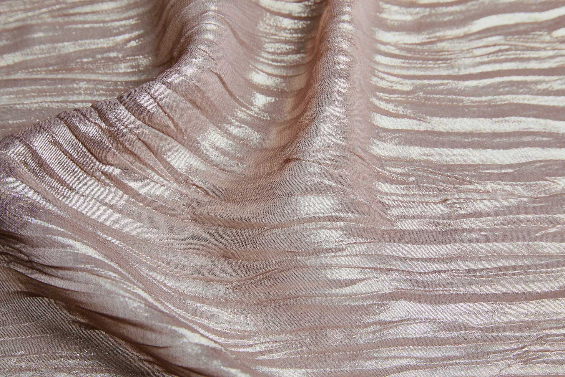 Foil Printed and Pleated Polyester Chiffon - Mushroom / Pale Gold fabric, image 2 of 8