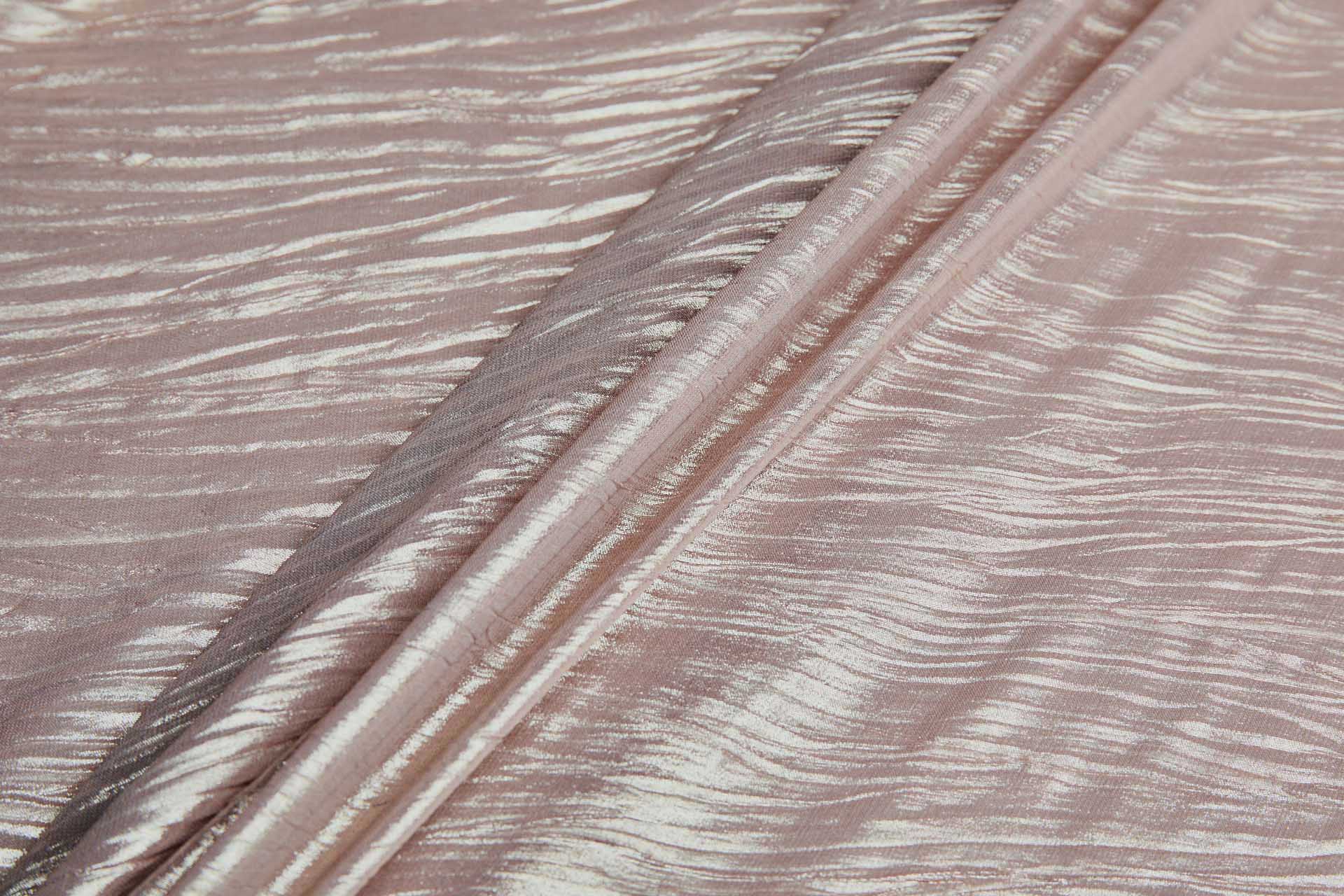 Foil Printed and Pleated Polyester Chiffon - Mushroom / Pale Gold fabric, image 5 of 8