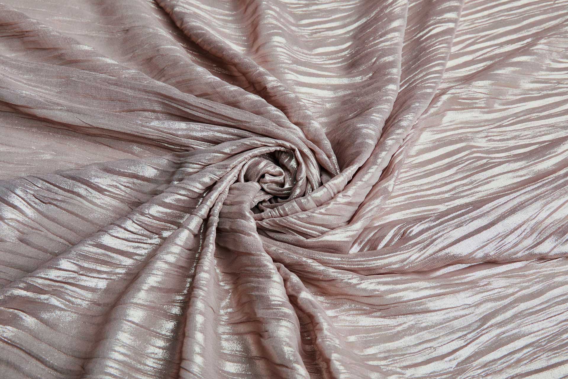 Foil Printed and Pleated Polyester Chiffon - Mushroom / Pale Gold fabric