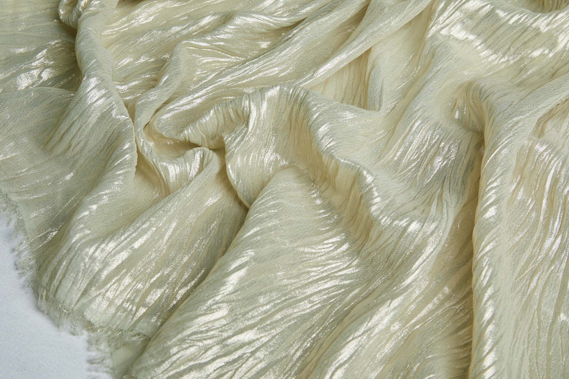Foil Printed and Pleated Polyester Chiffon - Pale Khaki / Pale Gold fabric, image 9 of 9