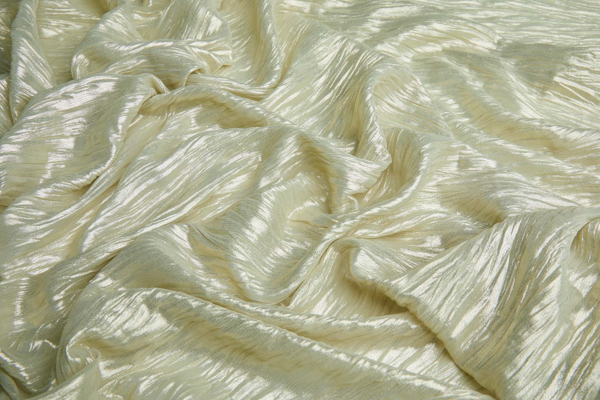 Foil Printed and Pleated Polyester Chiffon - Pale Khaki / Pale Gold fabric
