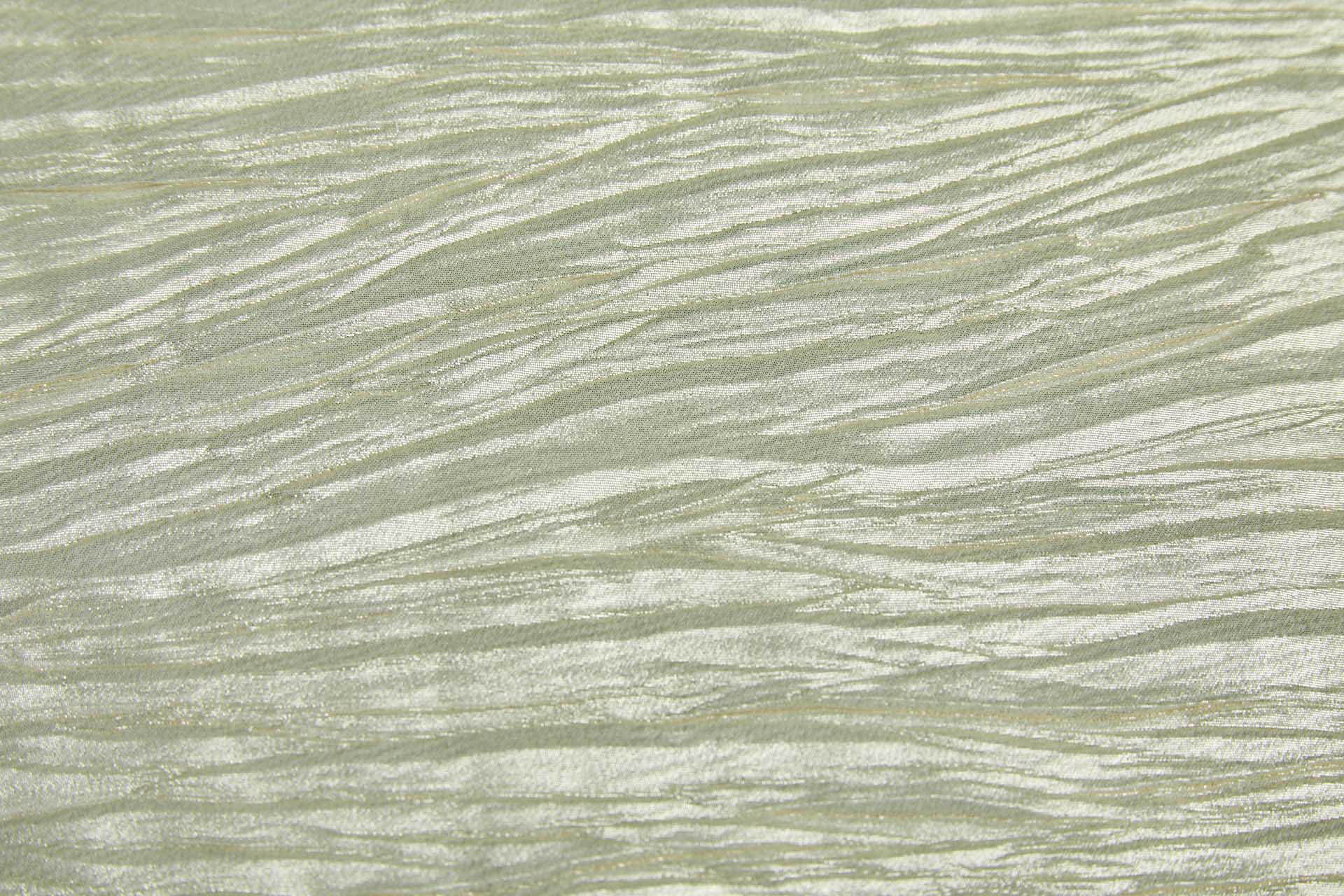 Foil Printed and Pleated Polyester Chiffon - Pale Khaki / Pale Gold fabric, image 3 of 9