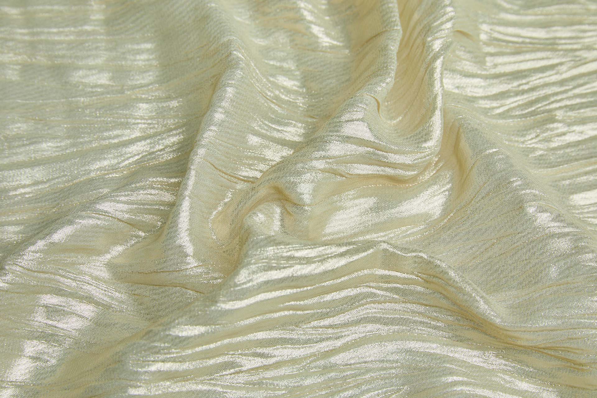 Foil Printed and Pleated Polyester Chiffon - Pale Khaki / Pale Gold fabric, image 4 of 9