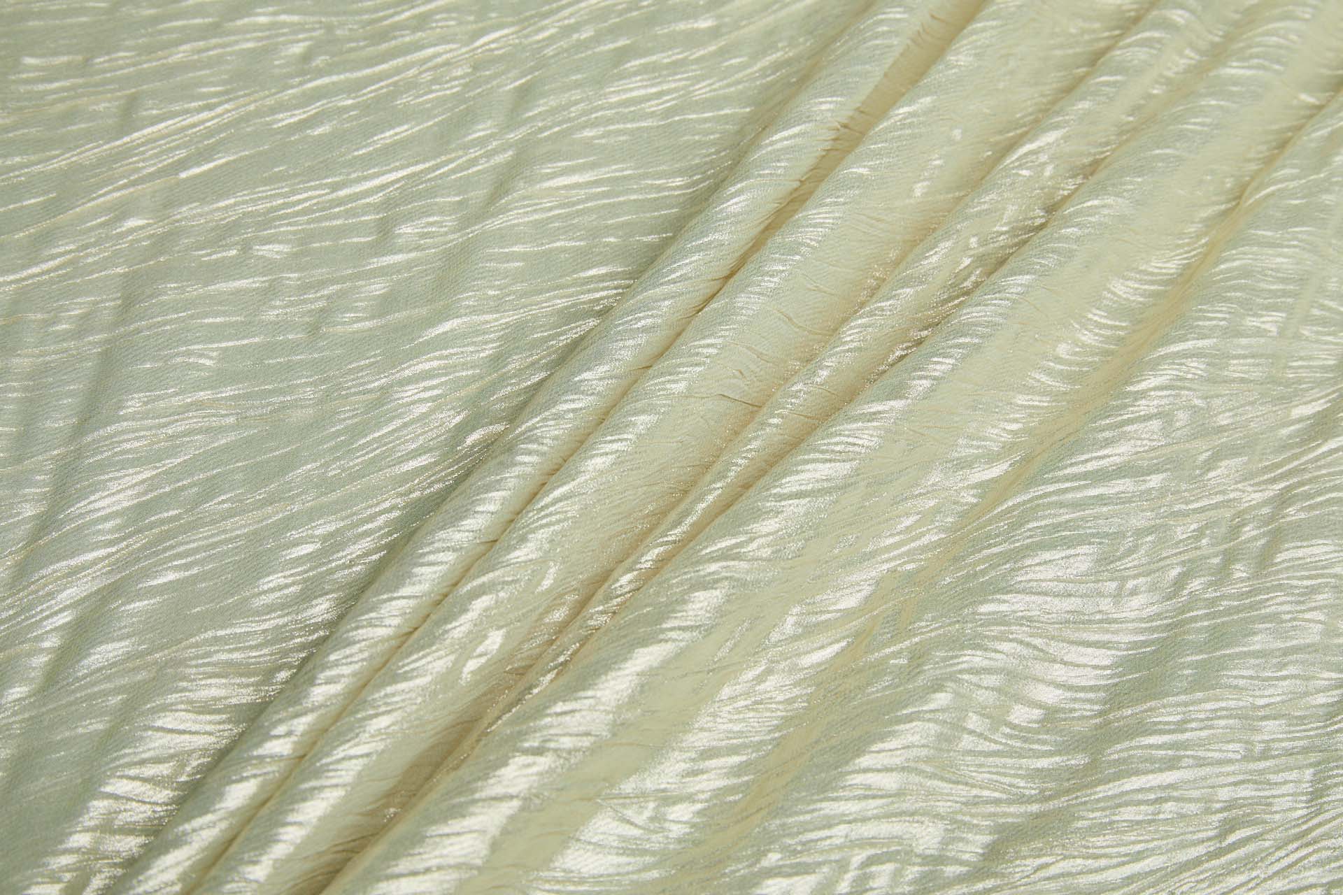 Foil Printed and Pleated Polyester Chiffon - Pale Khaki / Pale Gold fabric, image 5 of 9