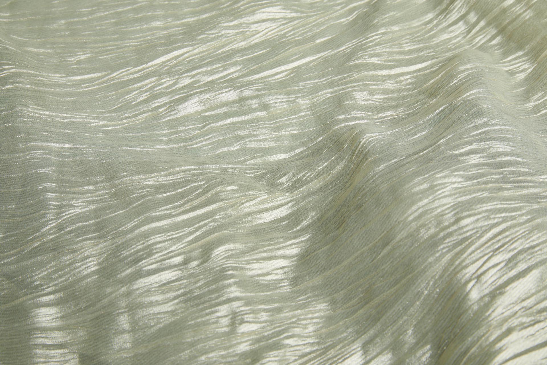 Foil Printed and Pleated Polyester Chiffon - Pale Khaki / Pale Gold fabric, image 6 of 9