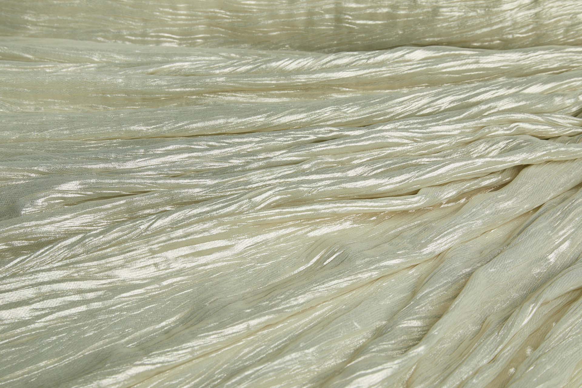 Foil Printed and Pleated Polyester Chiffon - Pale Khaki / Pale Gold fabric, image 8 of 9
