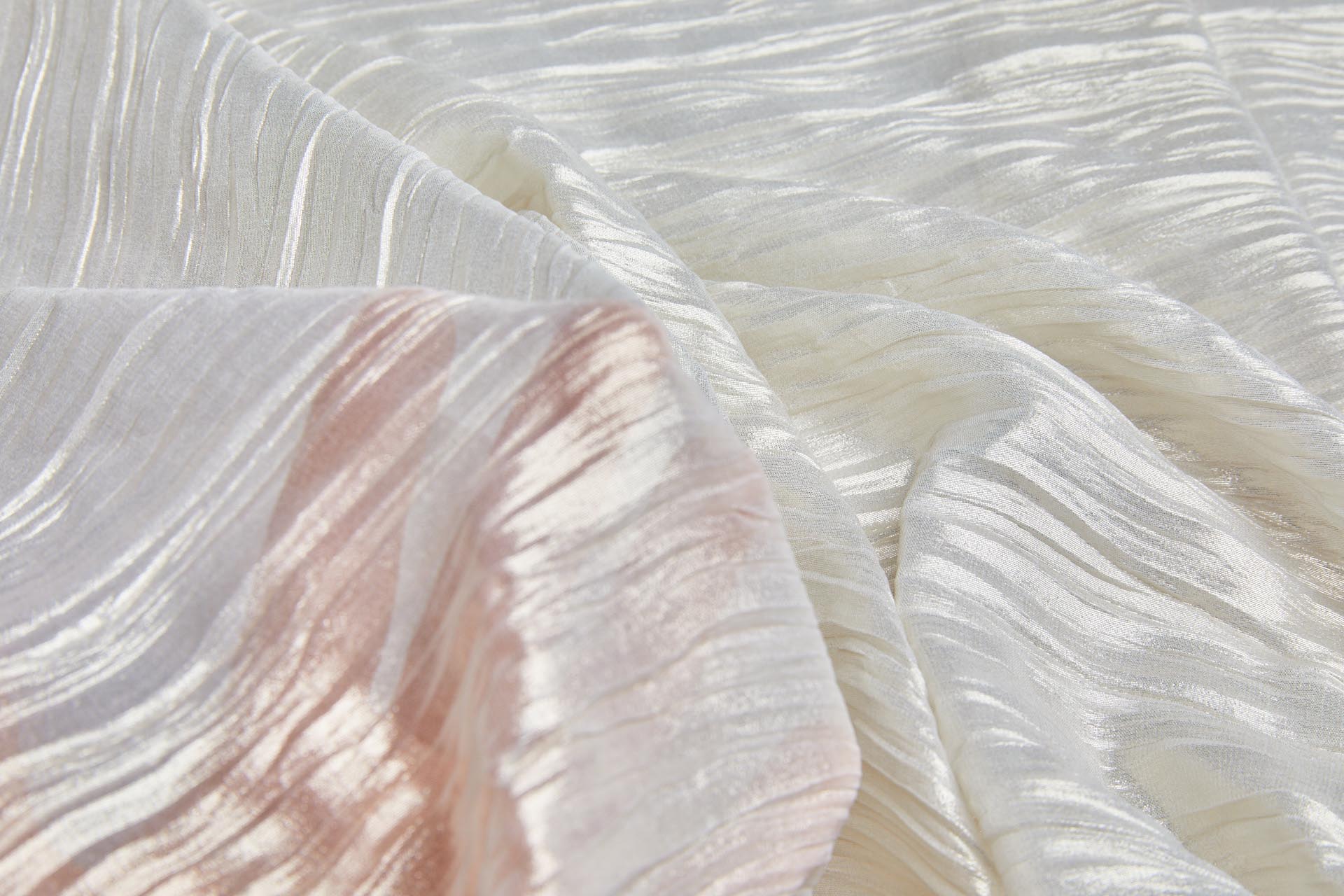 Foil Printed and Pleated Polyester Chiffon - Stone / Pale Gold fabric, image 3 of 8