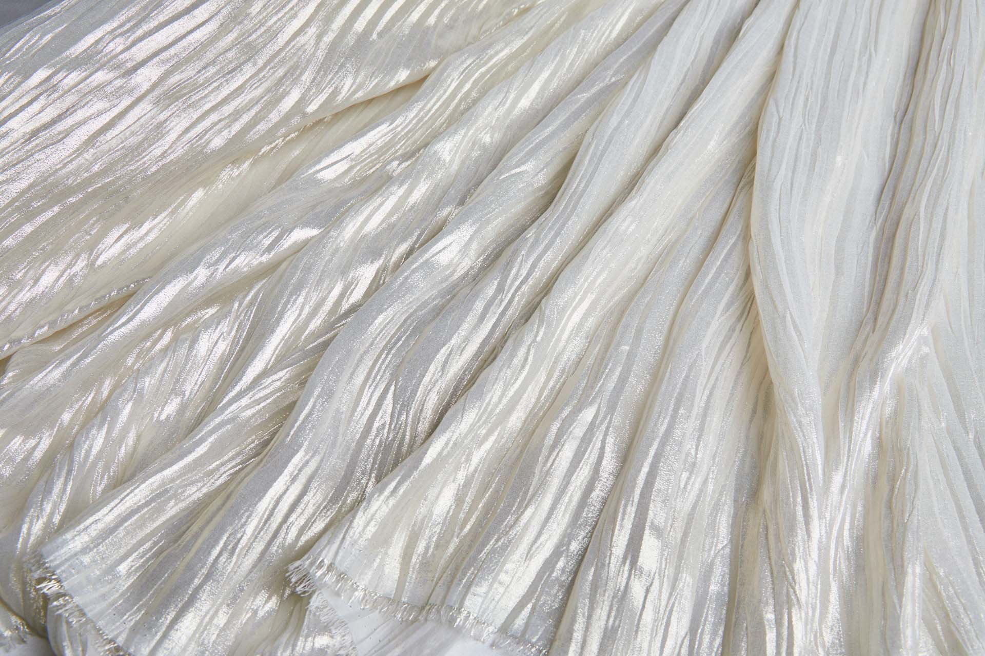 Foil Printed and Pleated Polyester Chiffon - Stone / Pale Gold fabric, image 5 of 8