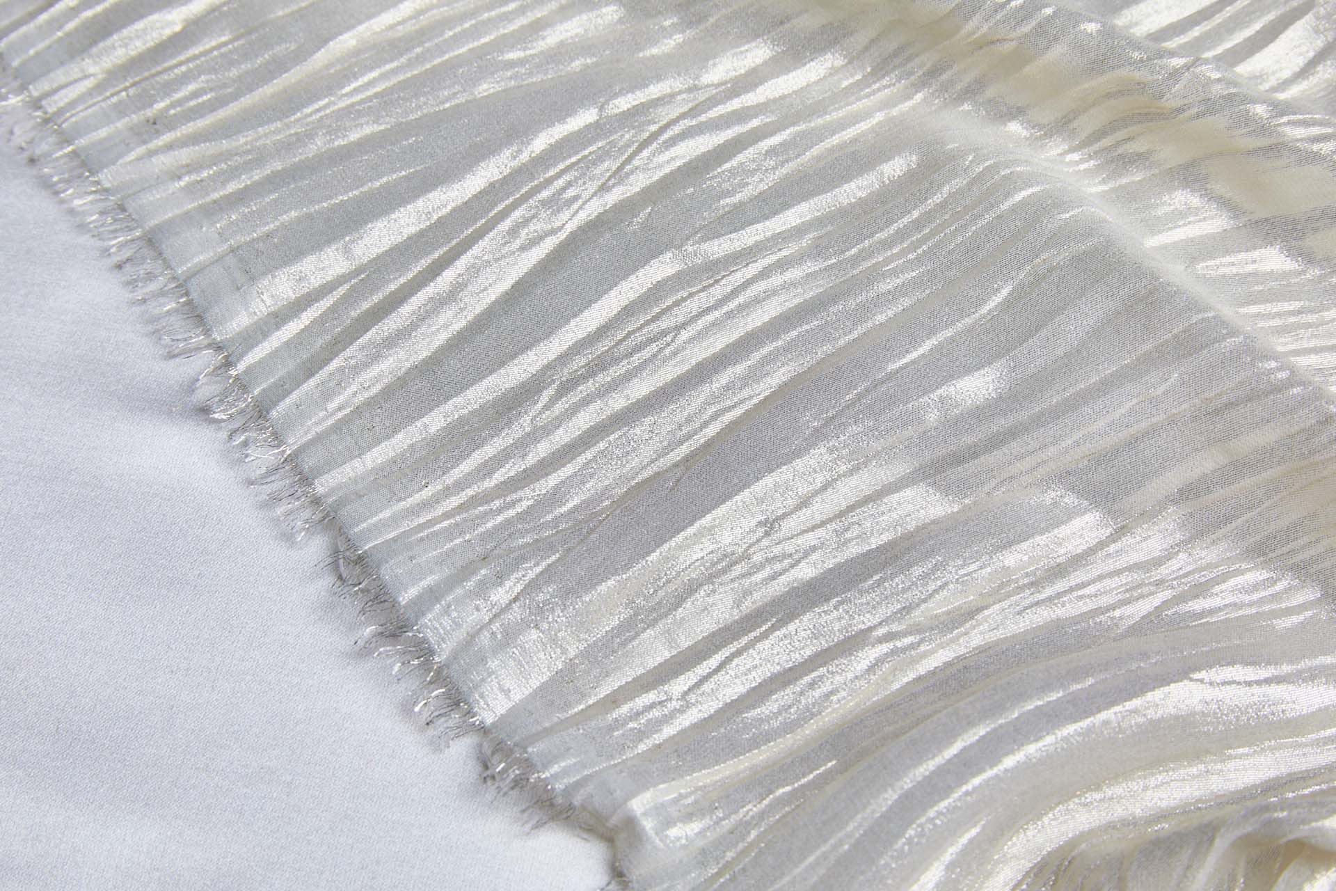 Foil Printed and Pleated Polyester Chiffon - Stone / Pale Gold fabric, image 6 of 8