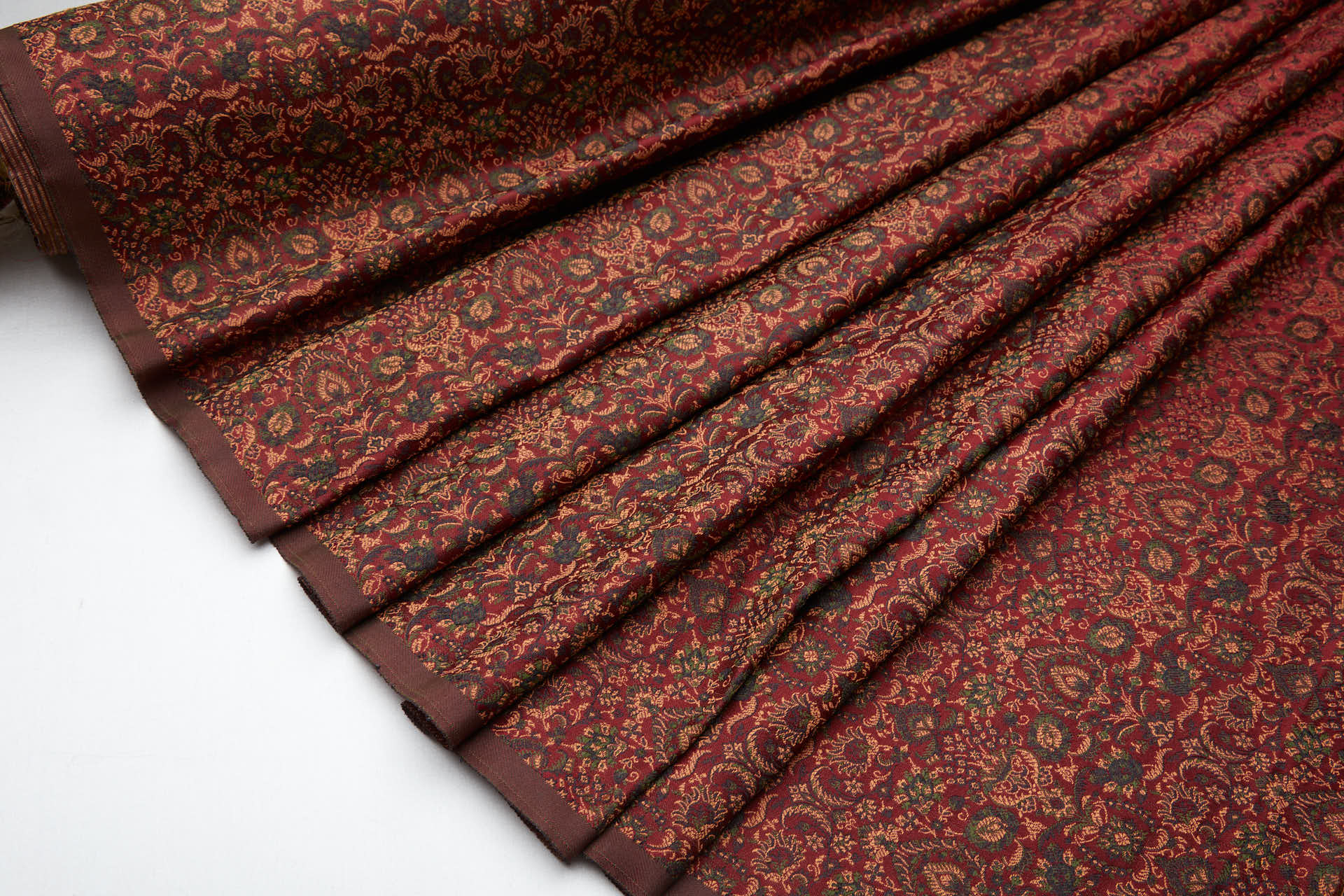 Smaller Floral Banaras Brocade - Dark Green, Rust and Dark Red fabric