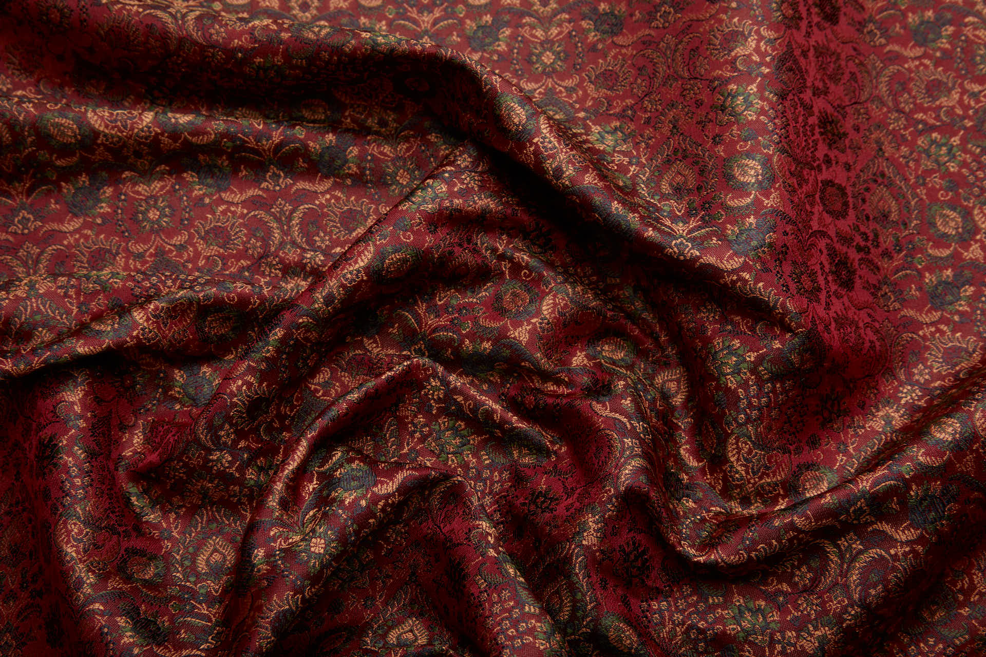 Smaller Floral Banaras Brocade - Dark Green, Rust and Dark Red fabric, image 8 of 11