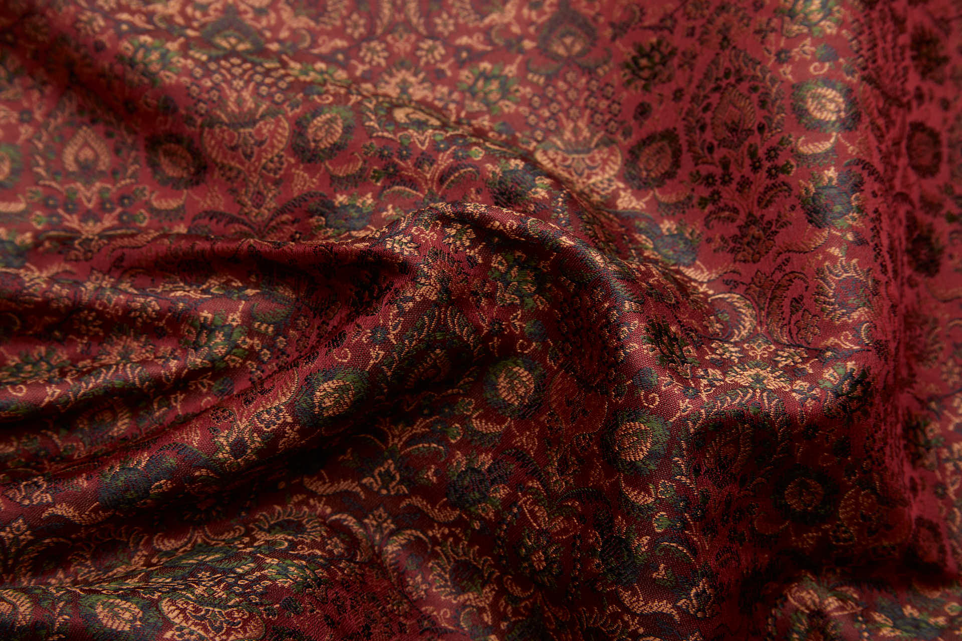 Smaller Floral Banaras Brocade - Dark Green, Rust and Dark Red fabric, image 2 of 11
