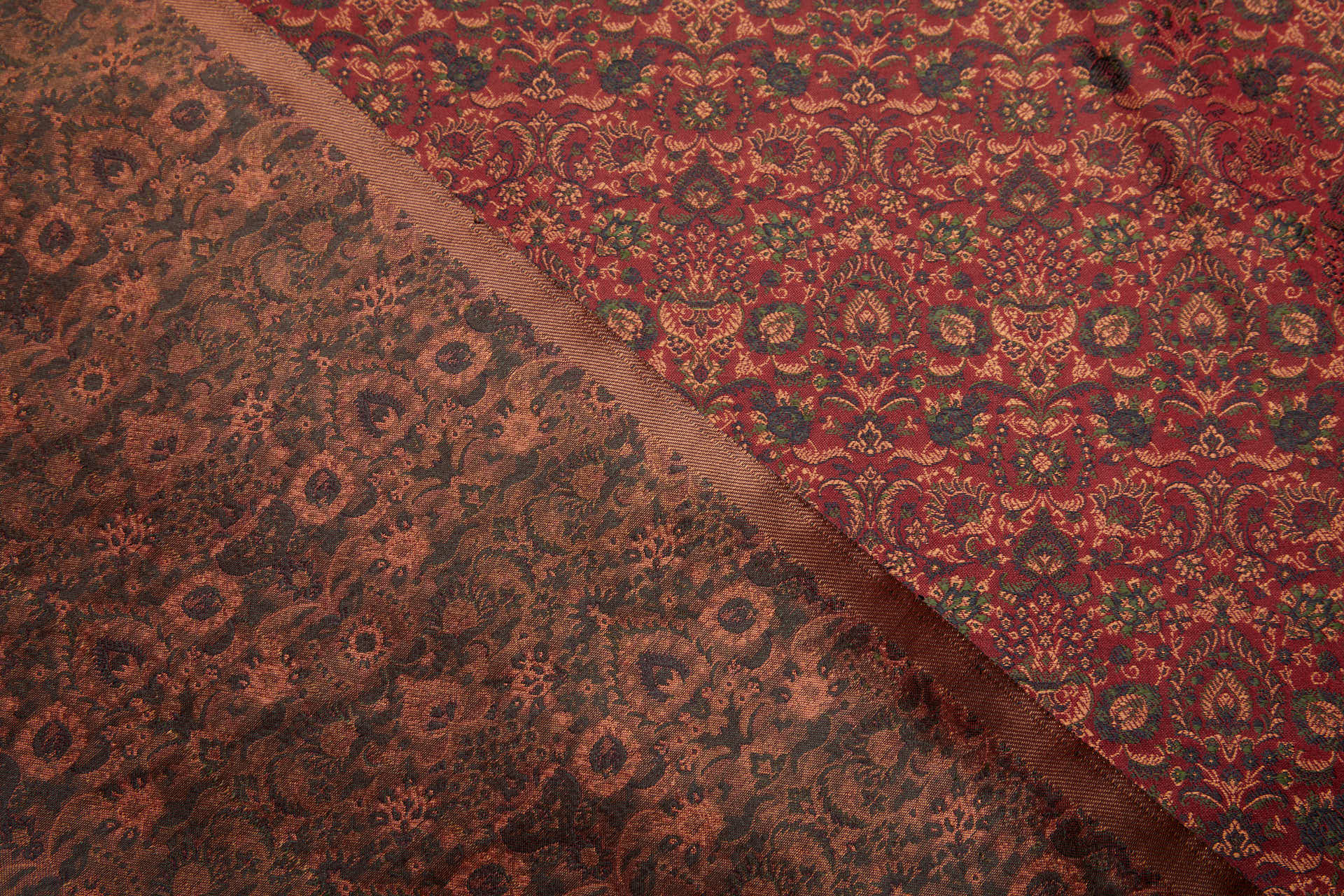 Smaller Floral Banaras Brocade - Dark Green, Rust and Dark Red fabric, image 4 of 11