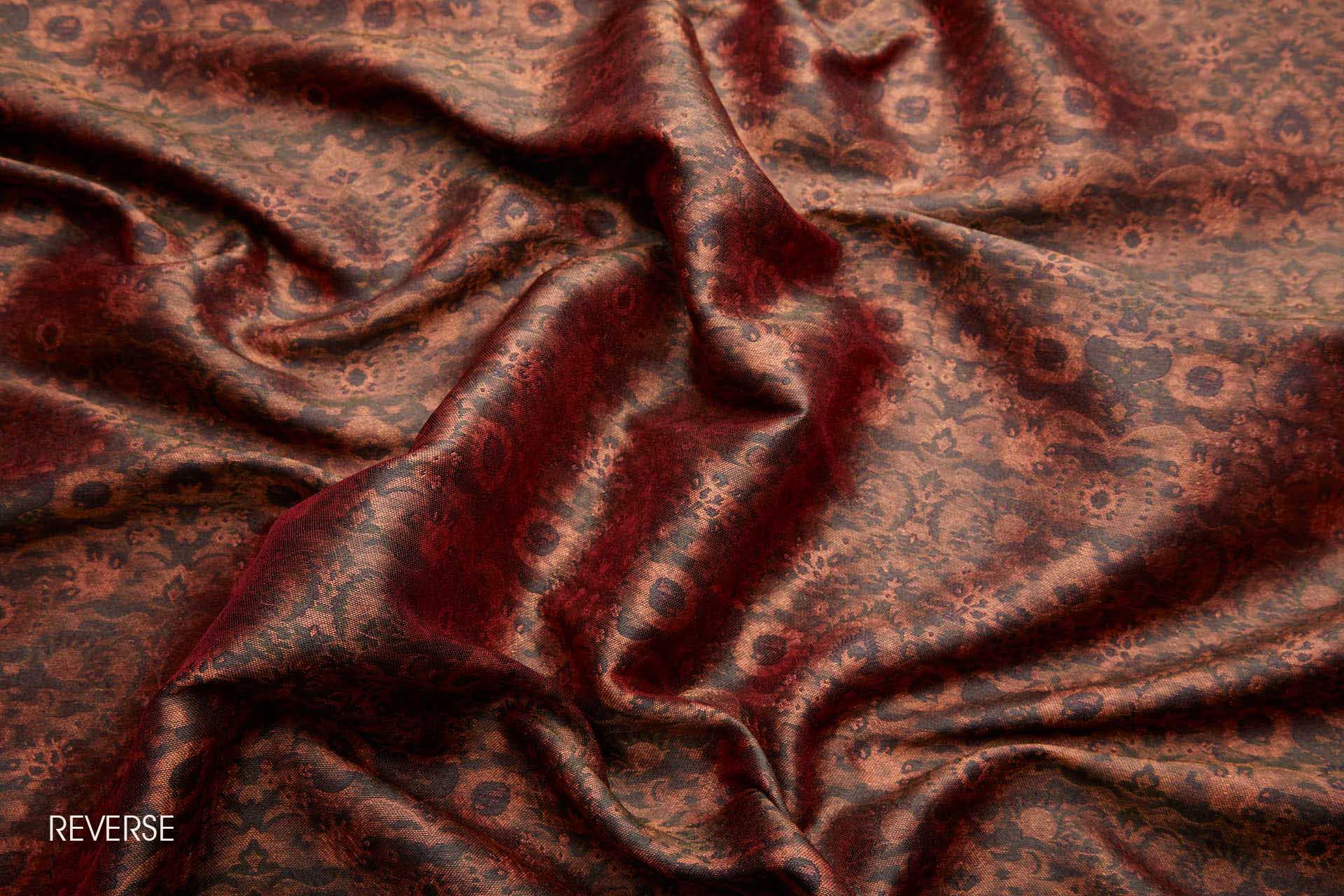 Smaller Floral Banaras Brocade - Dark Green, Rust and Dark Red fabric, image 9 of 11