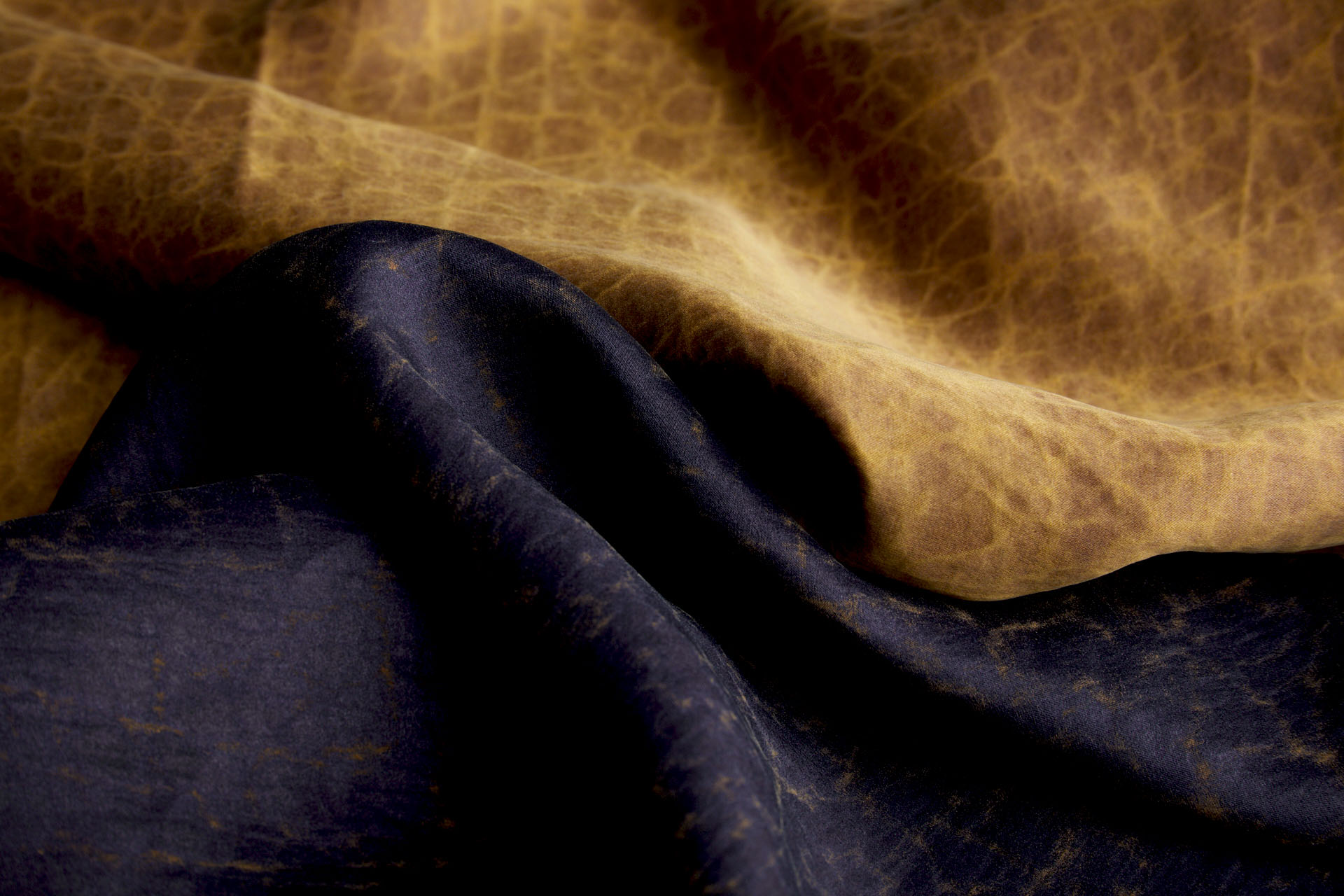 Mud Silk - Satin - Ochre / Black fabric