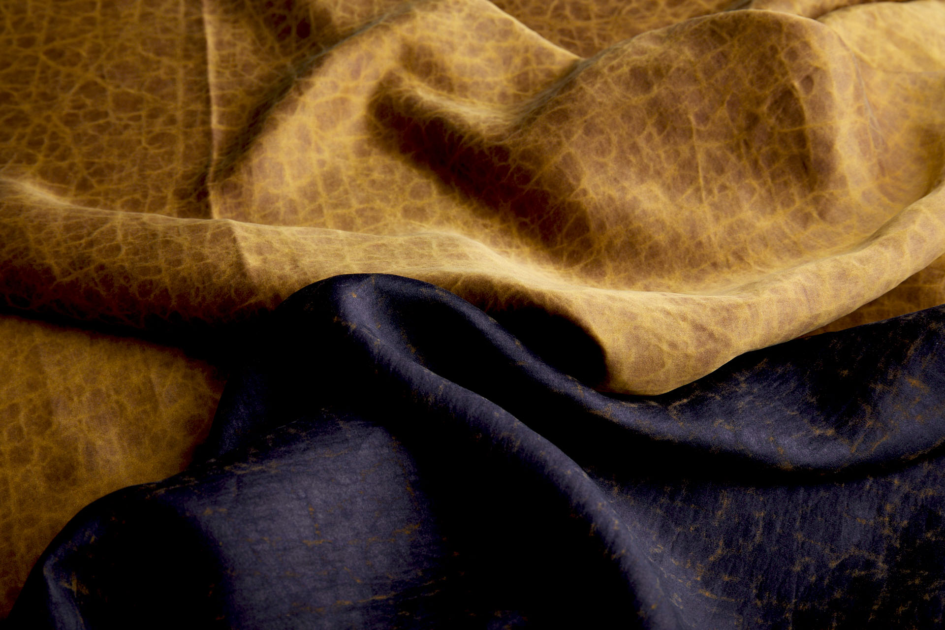 Mud Silk - Satin - Ochre / Black fabric, image 7 of 10