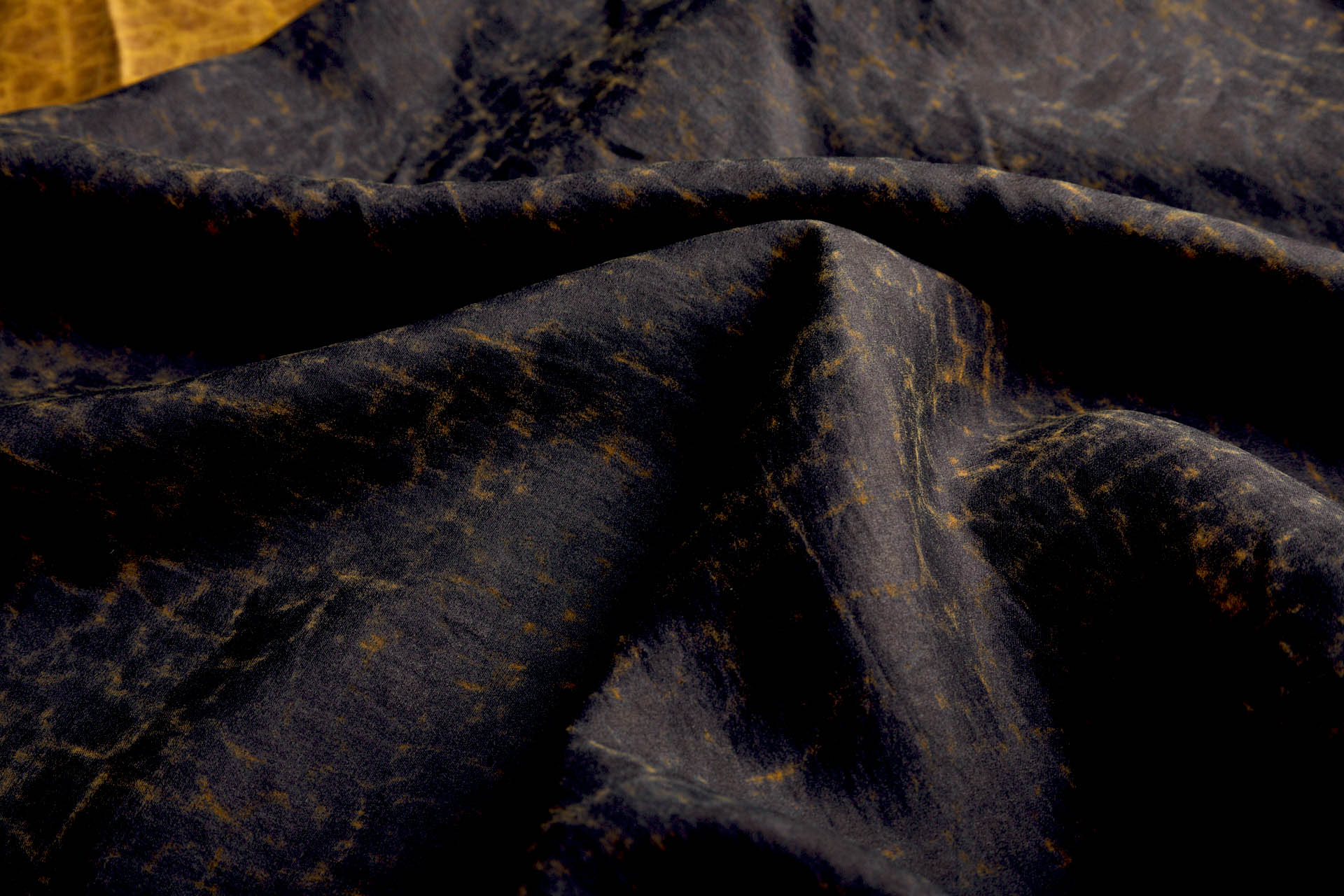Mud Silk - Satin - Ochre / Black fabric, image 3 of 10