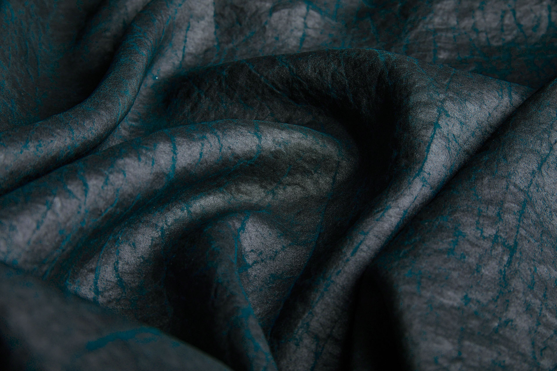 Mud Silk - Habotai - Dark Teal / Black fabric, image 3 of 11