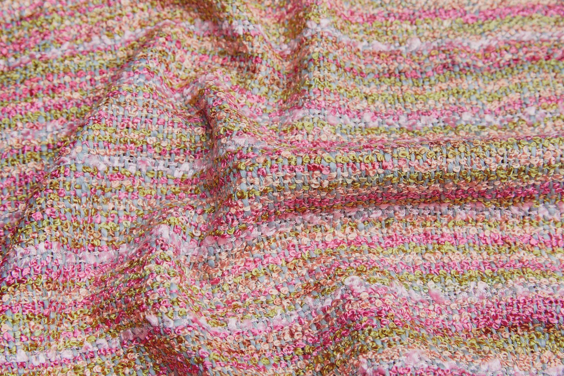 Rustic Bouclé Stripe - Pink, Green, Coral and Blue fabric