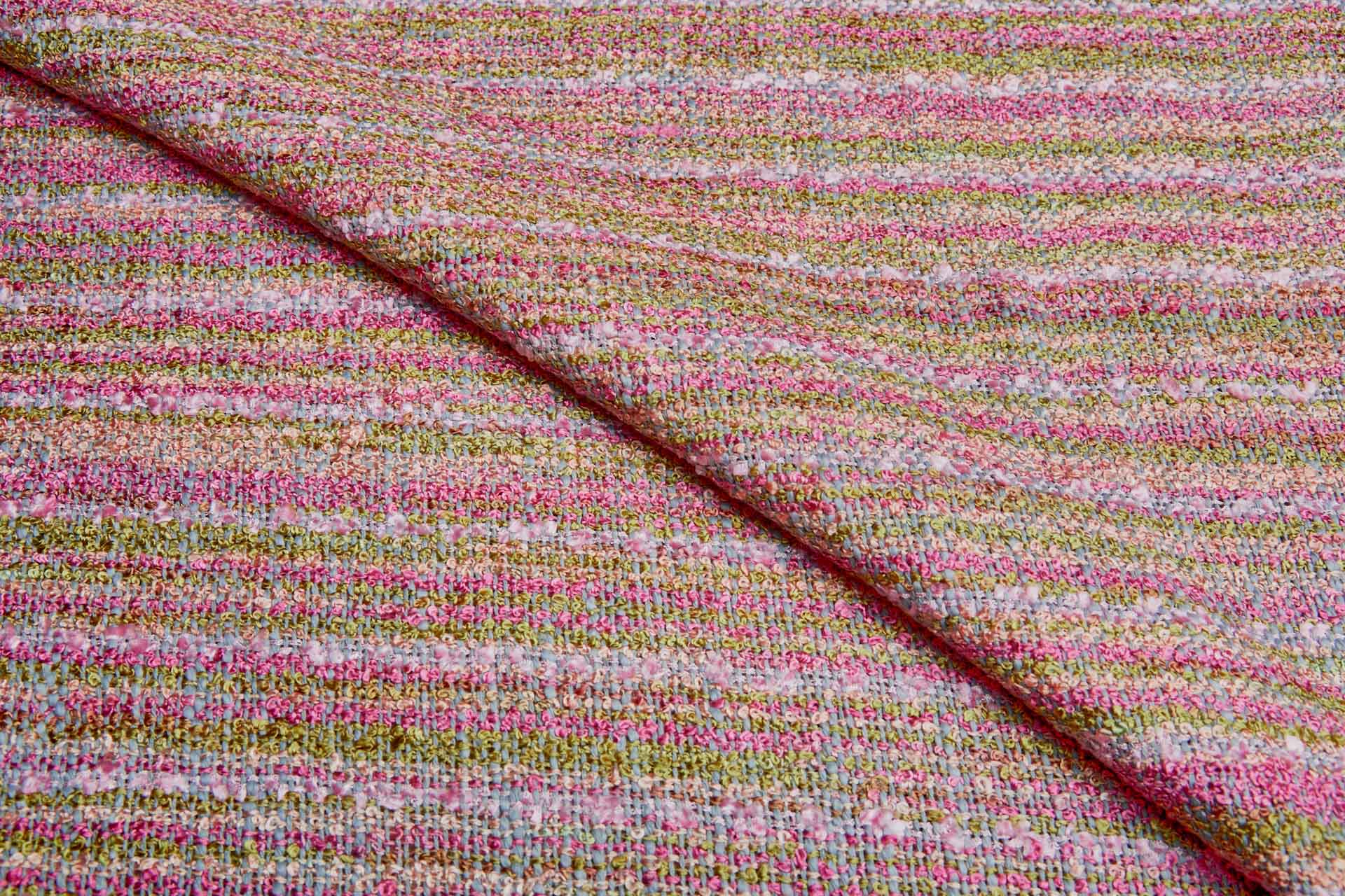 Rustic Bouclé Stripe - Pink, Green, Coral and Blue fabric, image 2 of 5