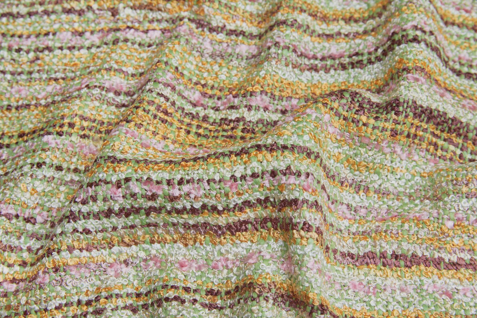 Rustic Bouclé Stripe - Pink, Yellow, Maroon and Green fabric