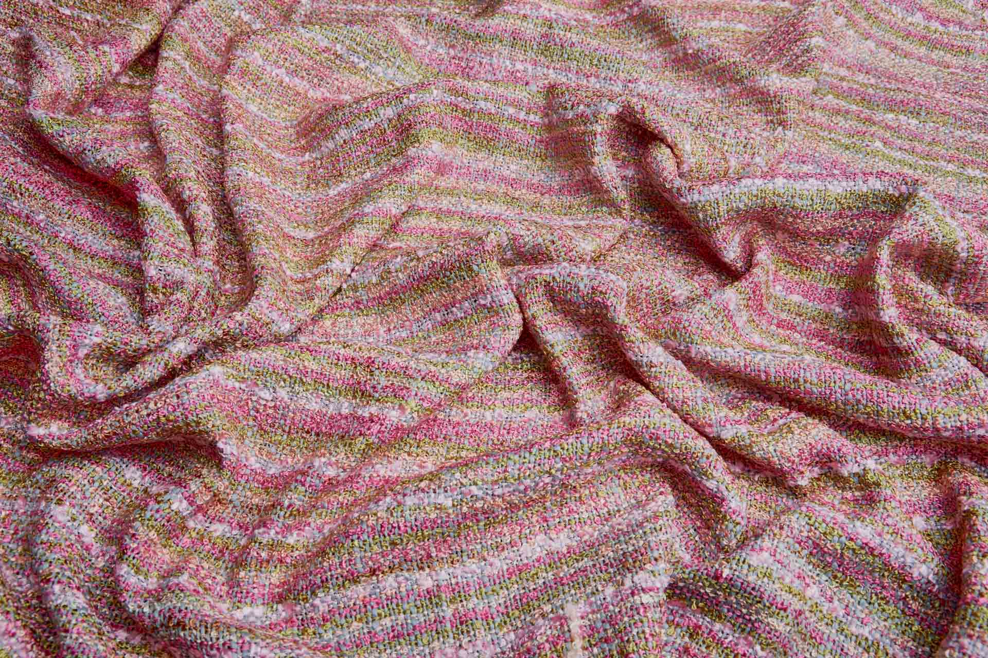 Rustic Bouclé Stripe - Pink, Green, Coral and Blue fabric, image 3 of 5