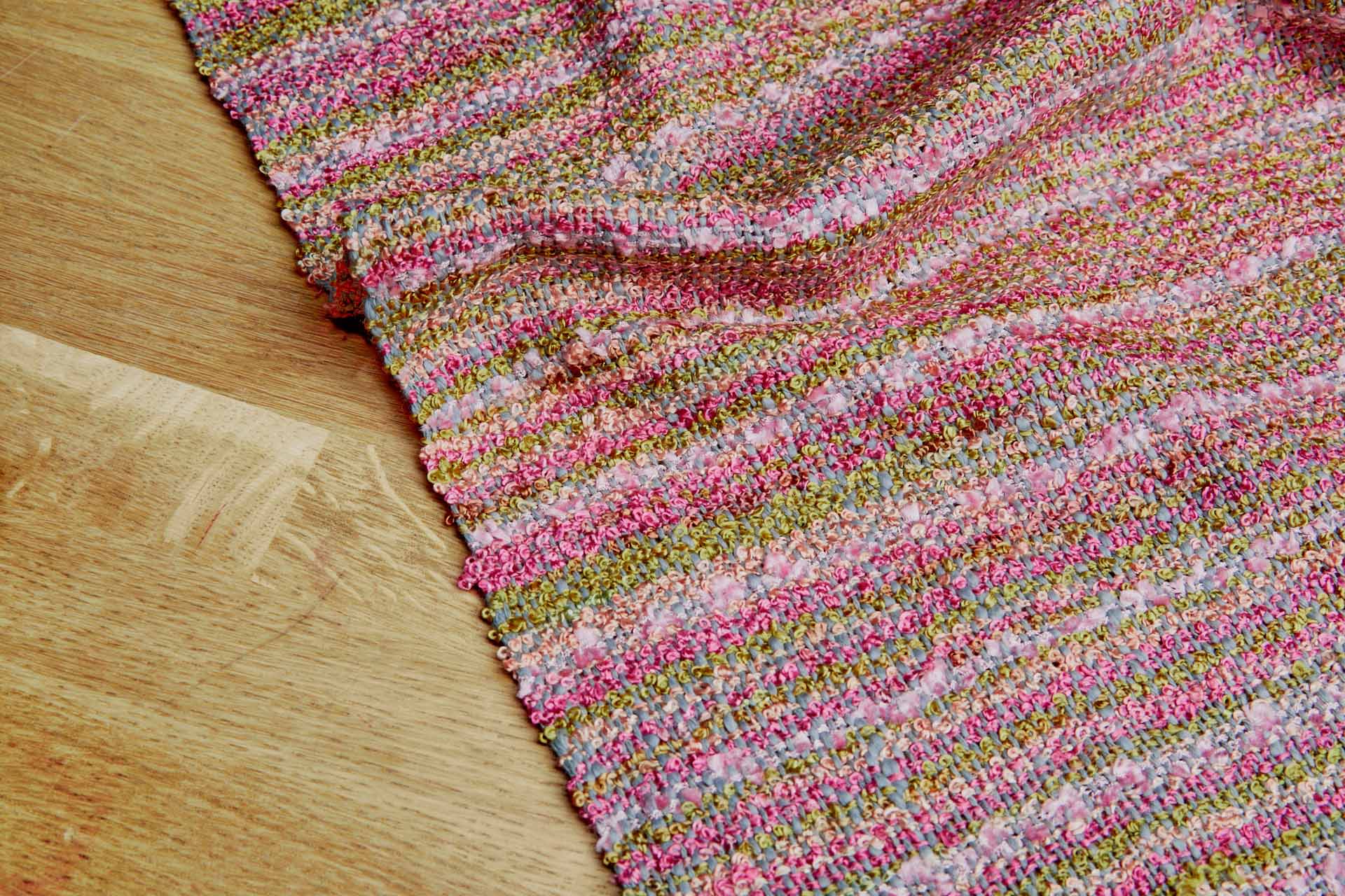 Rustic Bouclé Stripe - Pink, Green, Coral and Blue fabric, image 4 of 5