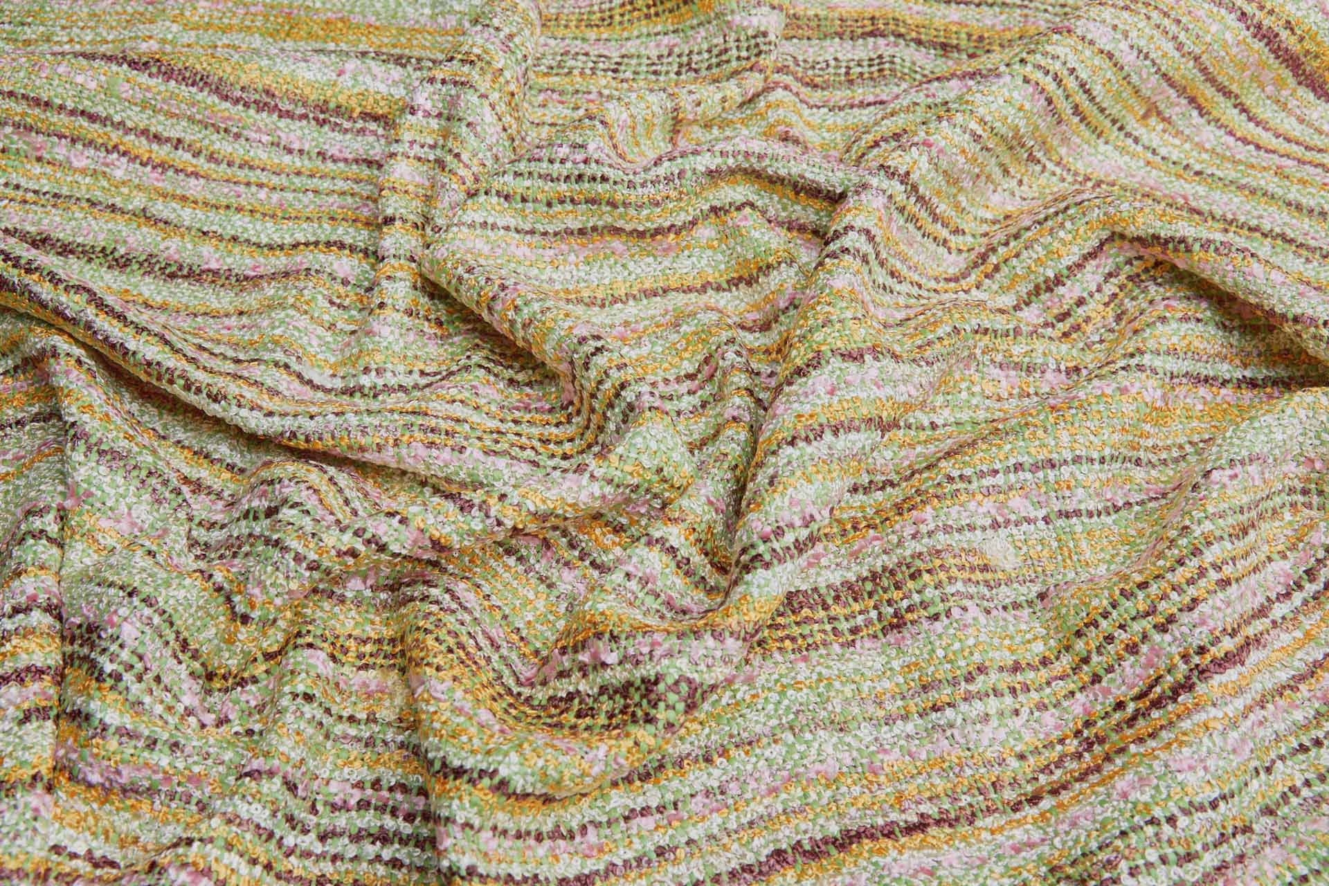 Rustic Bouclé Stripe - Pink, Yellow, Maroon and Green fabric, image 4 of 7