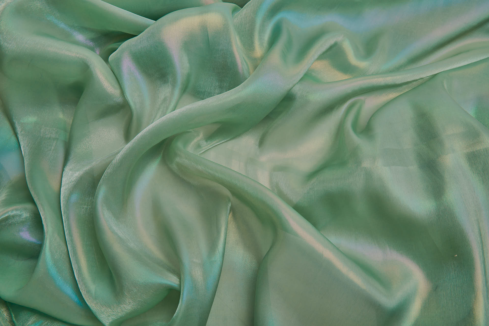 Iridescent Rainbow Foil Organza -  Sage fabric, image 7 of 7