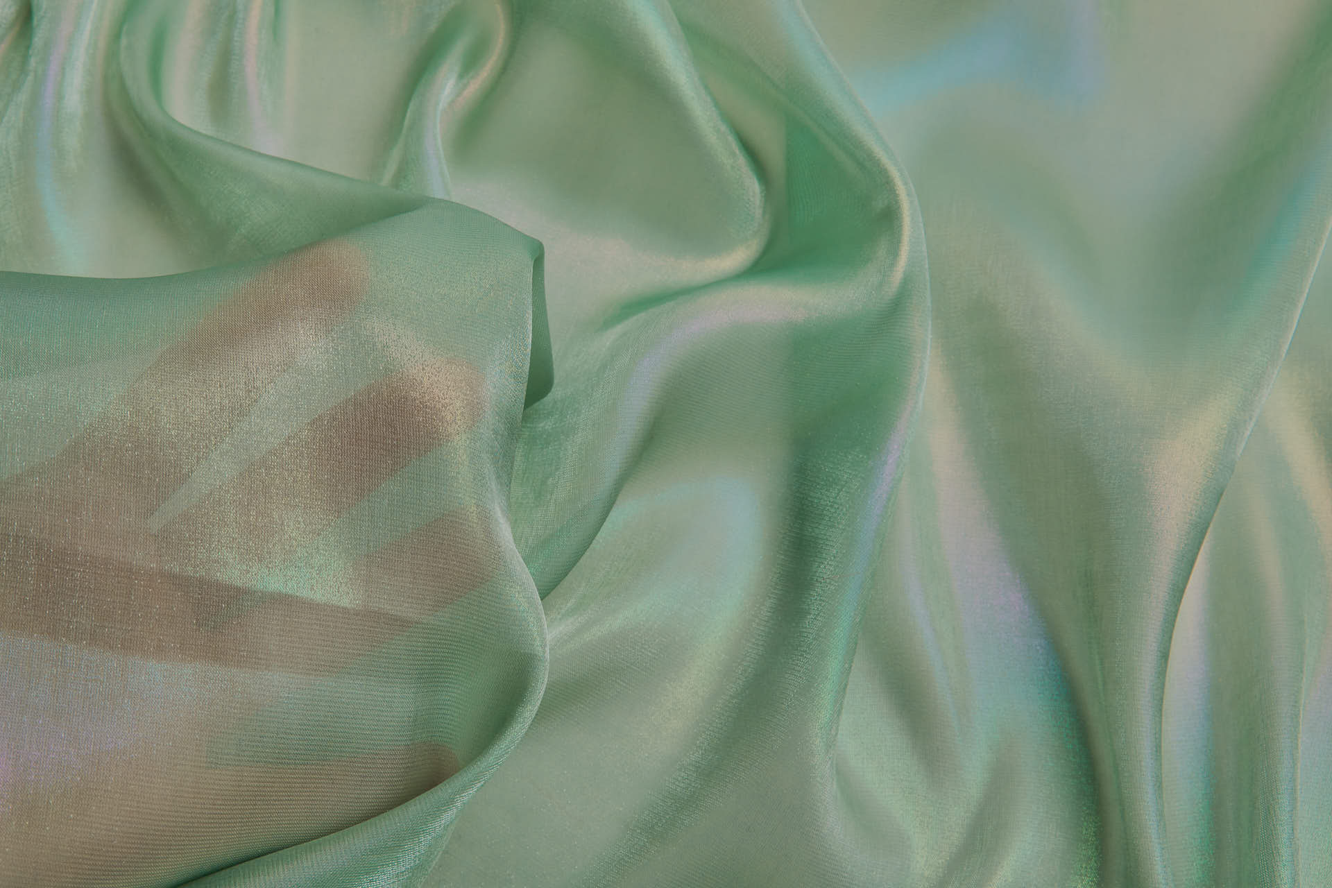 Iridescent Rainbow Foil Organza -  Sage fabric