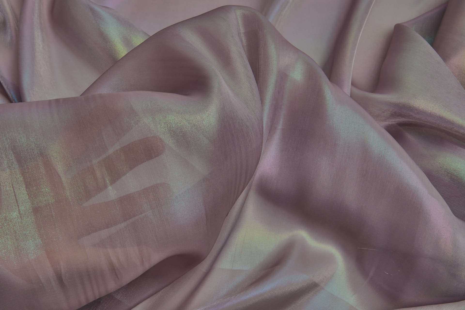 Iridescent Rainbow Foil Organza - Mauve fabric
