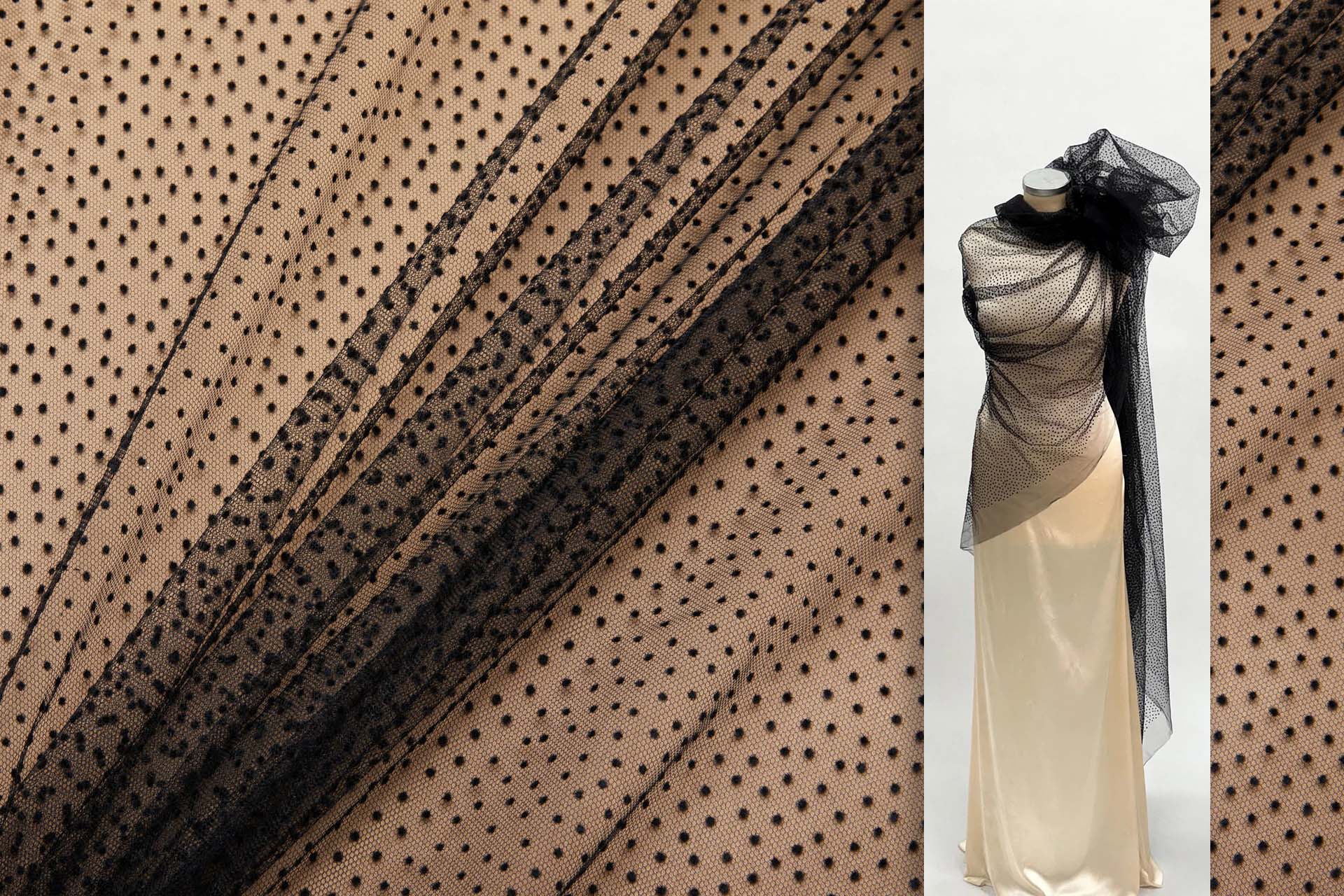 Flock Spot / Dot Tulle - Black fabric, image 2 of 9