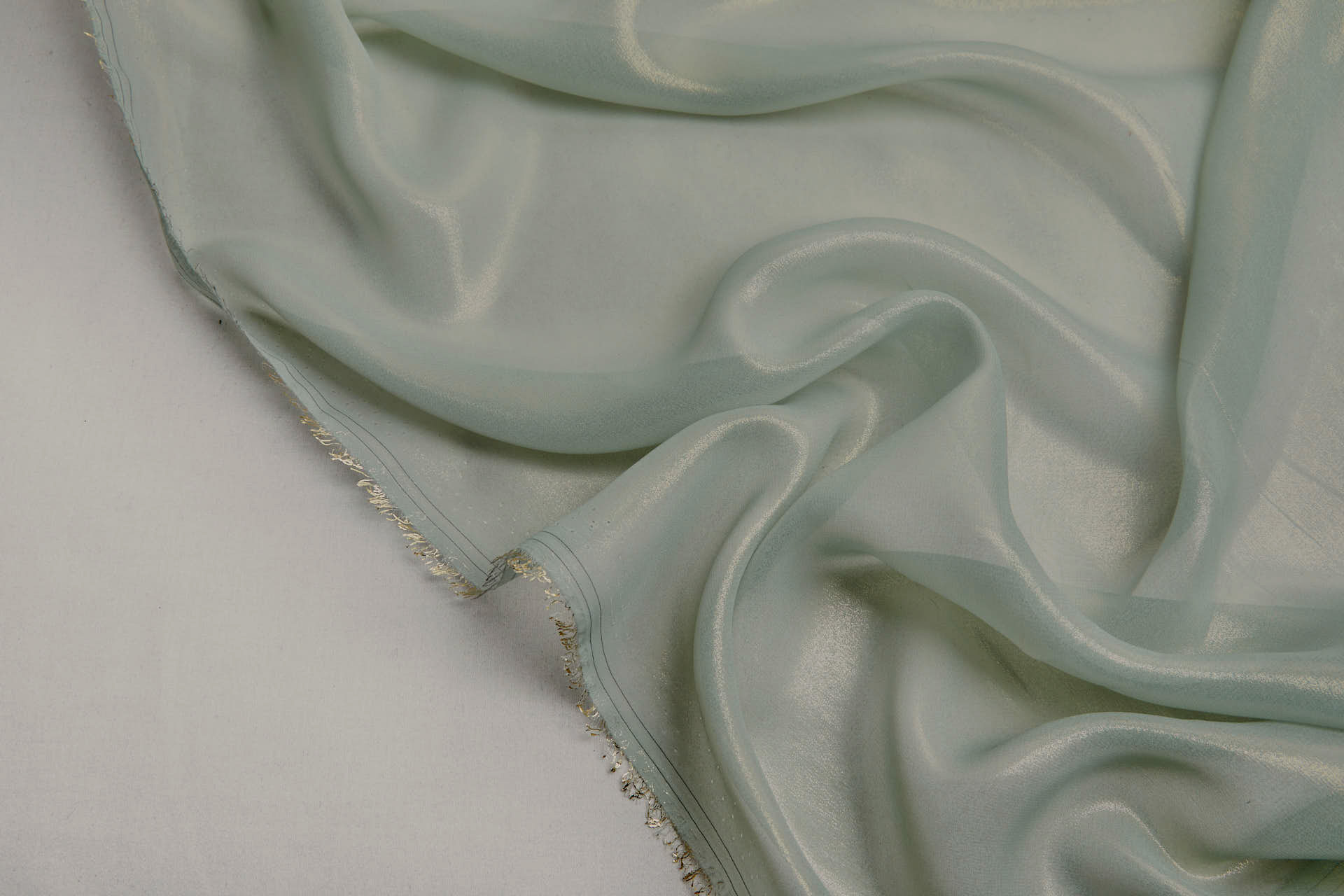 Foiled Chiffon - Light Sage / Gold fabric, image 2 of 5