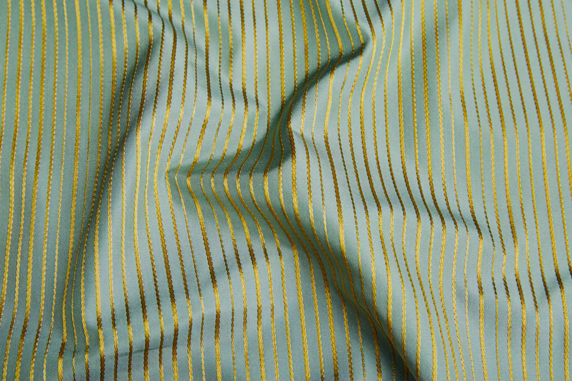 Woven Stripe Taffeta in Dusty Teal with Golden Brown fabric, image 2 of 7