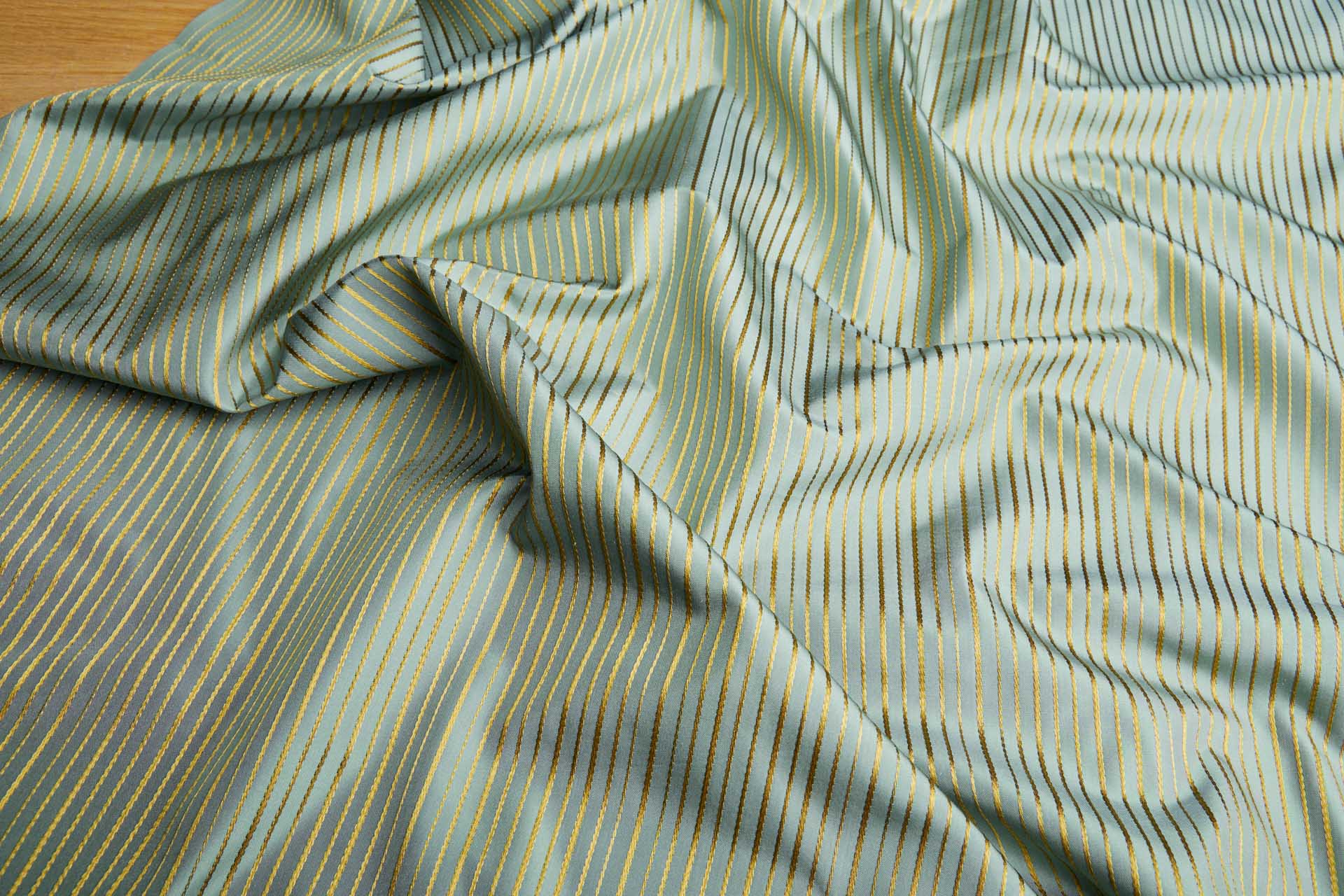 Woven Stripe Taffeta in Dusty Teal with Golden Brown fabric, image 3 of 7