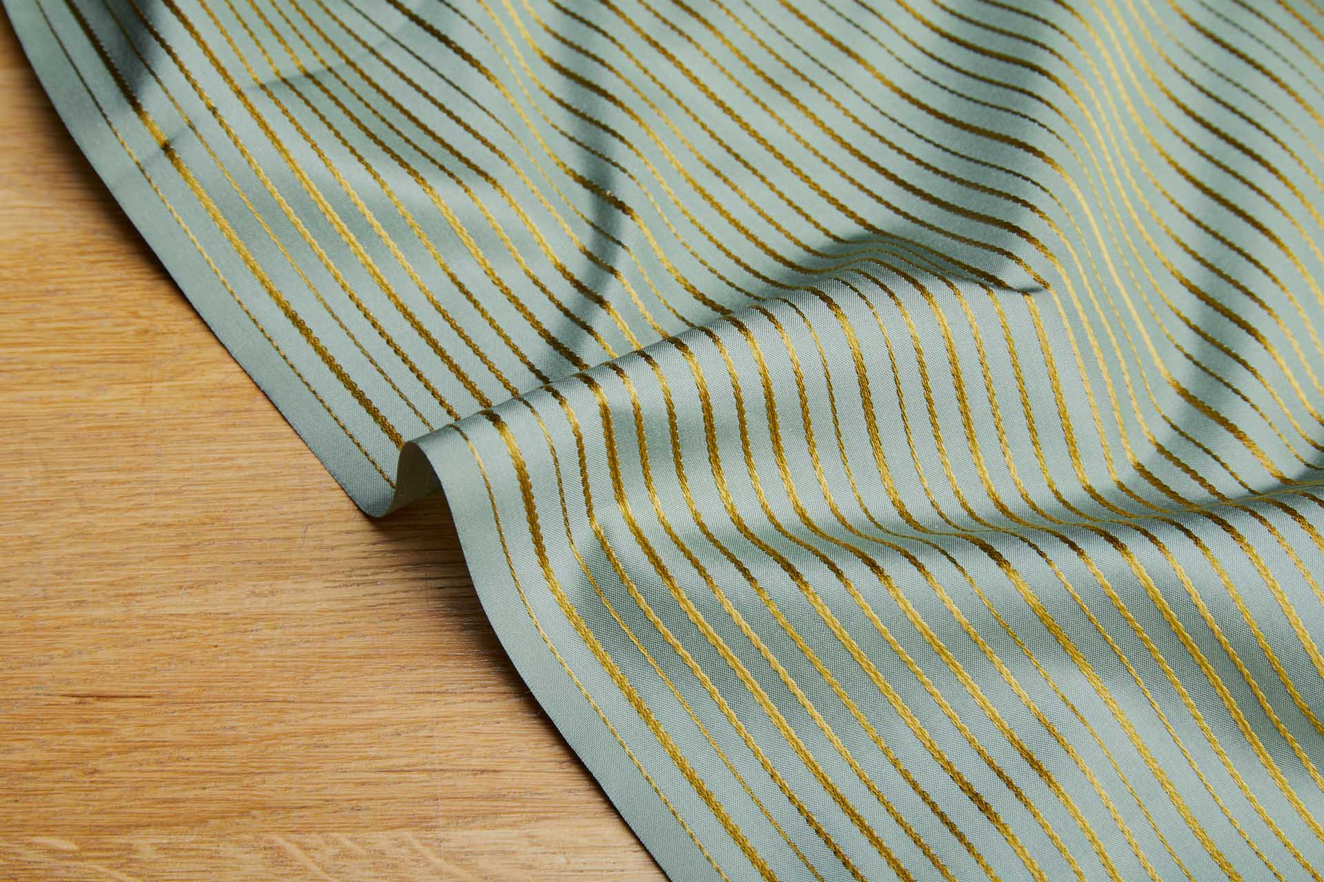 Woven Stripe Taffeta in Dusty Teal with Golden Brown fabric, image 6 of 7