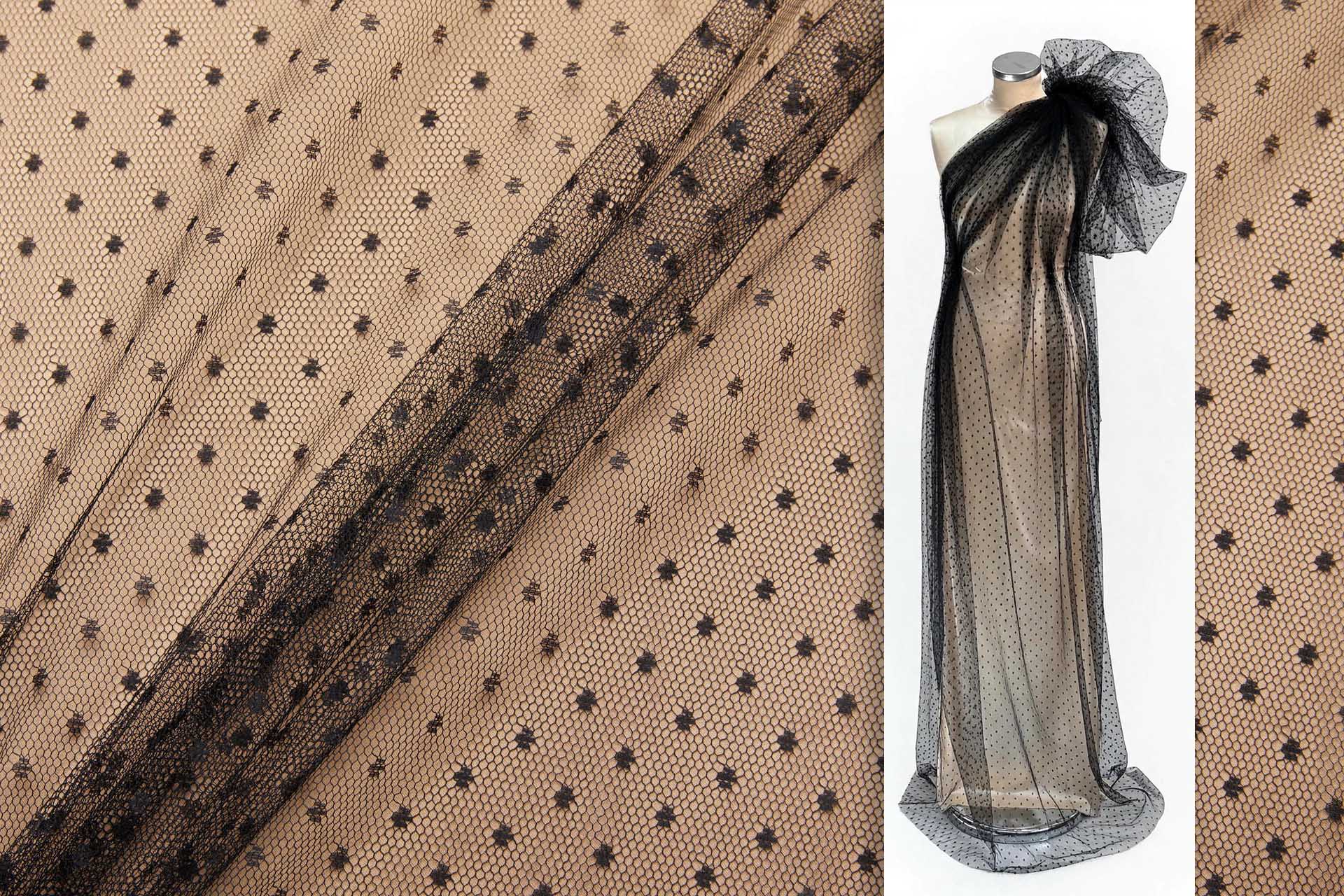 Point D'Esprit Spot / Dot Tulle - Black fabric, image 2 of 9