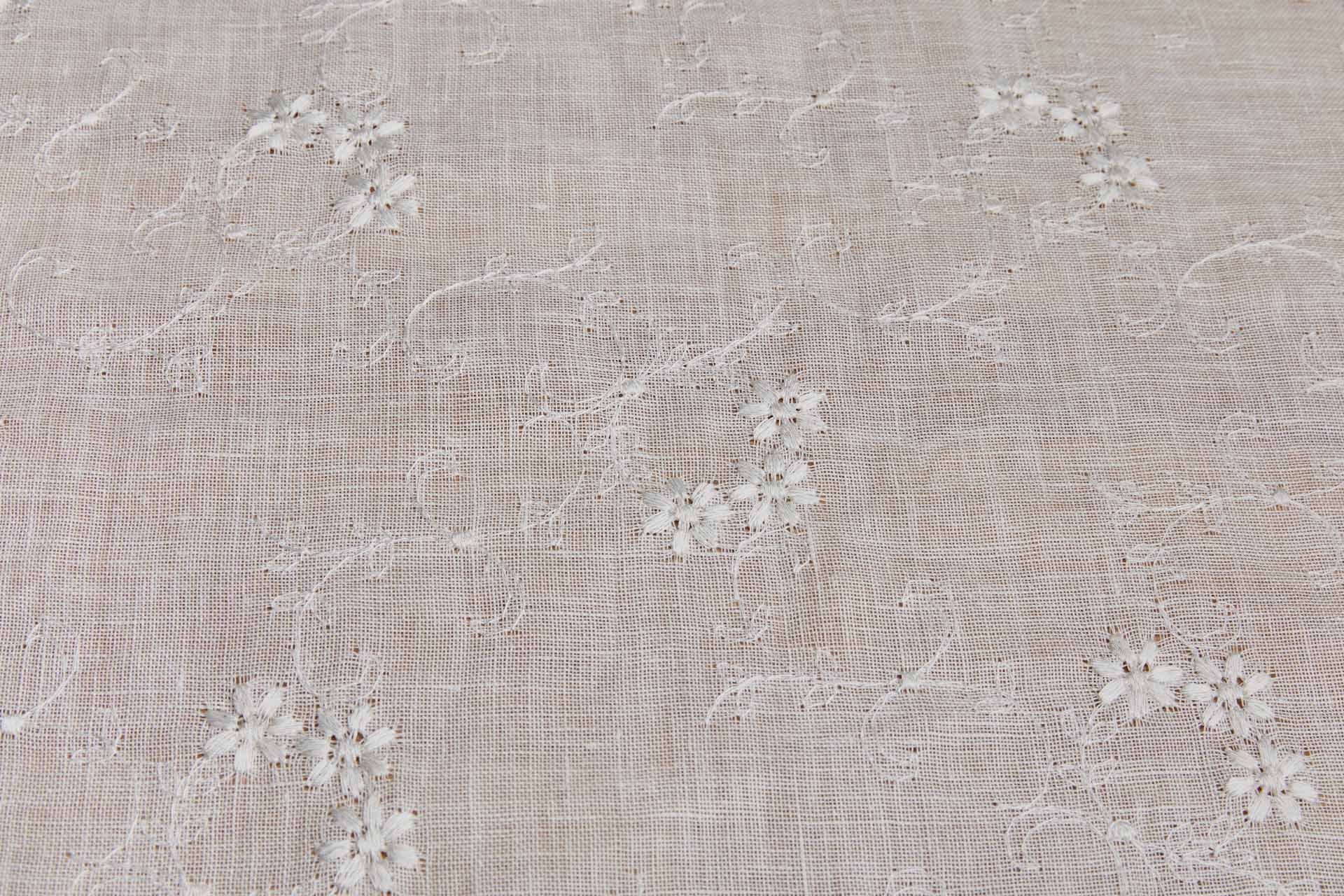 Floral Embroidered Ivory Linen Gauze fabric, image 7 of 7