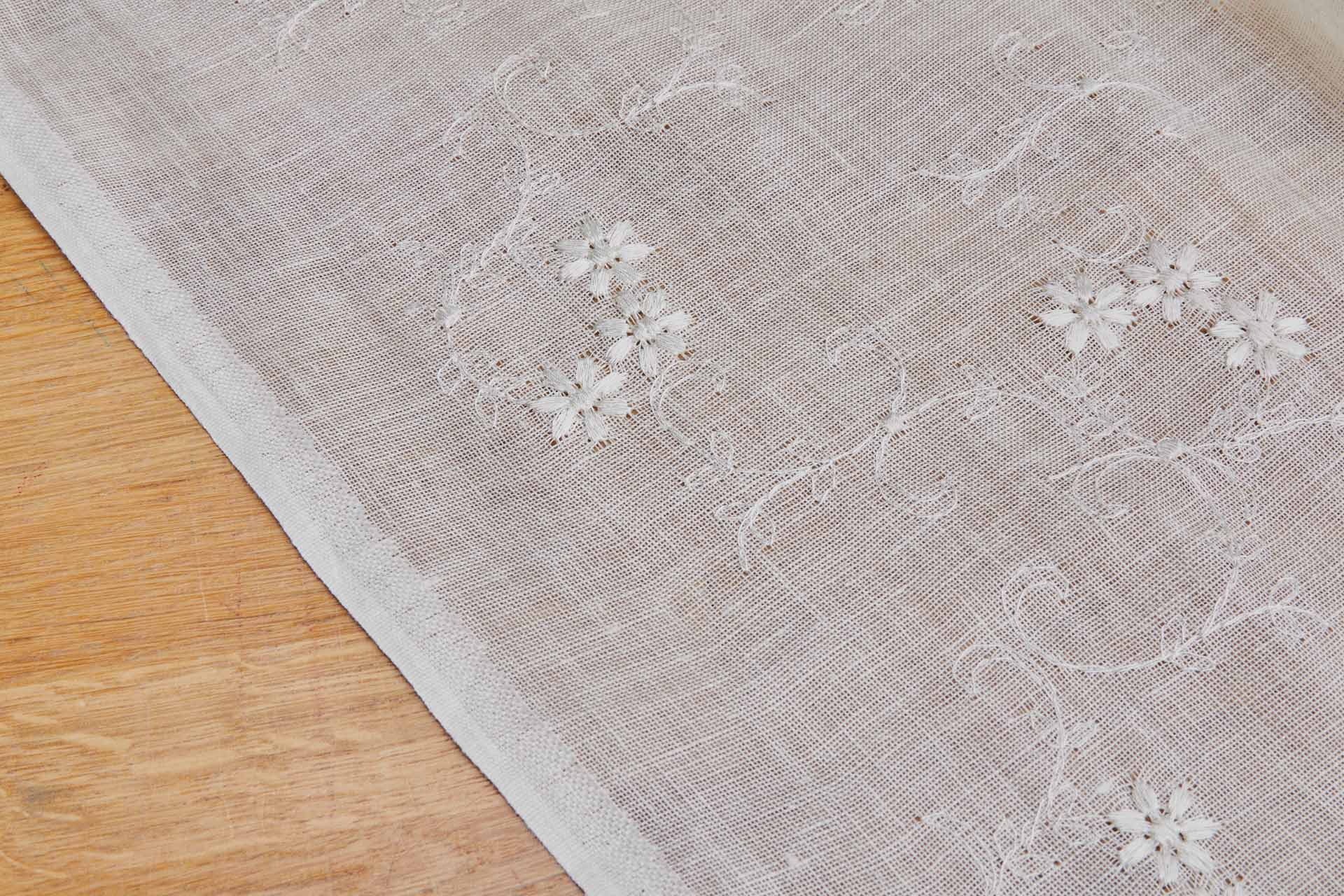 Floral Embroidered Ivory Linen Gauze fabric, image 4 of 7