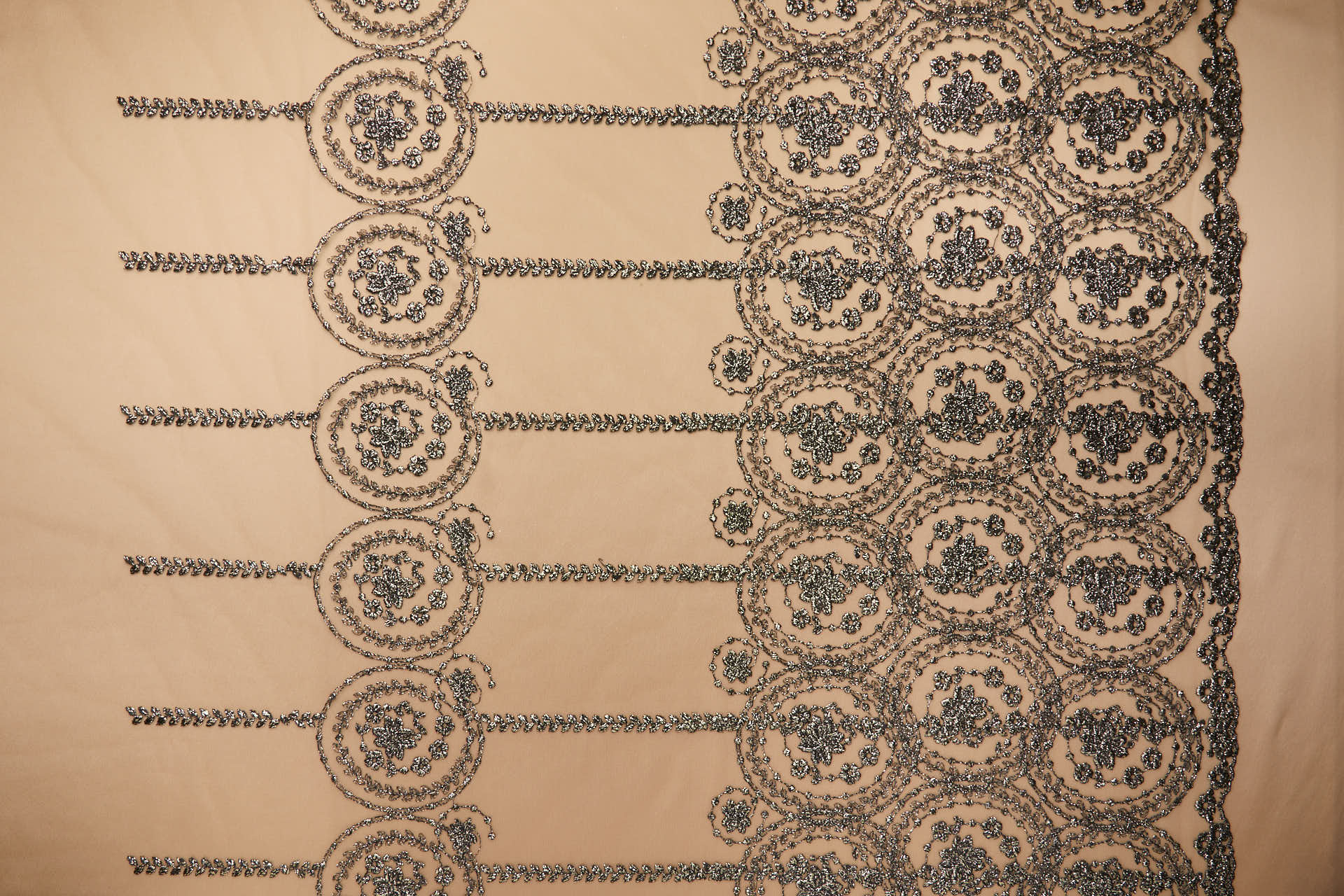 Floral Medallion Black and Gold Embroidery on BlNudeck Illusion Tulle fabric, image 4 of 11