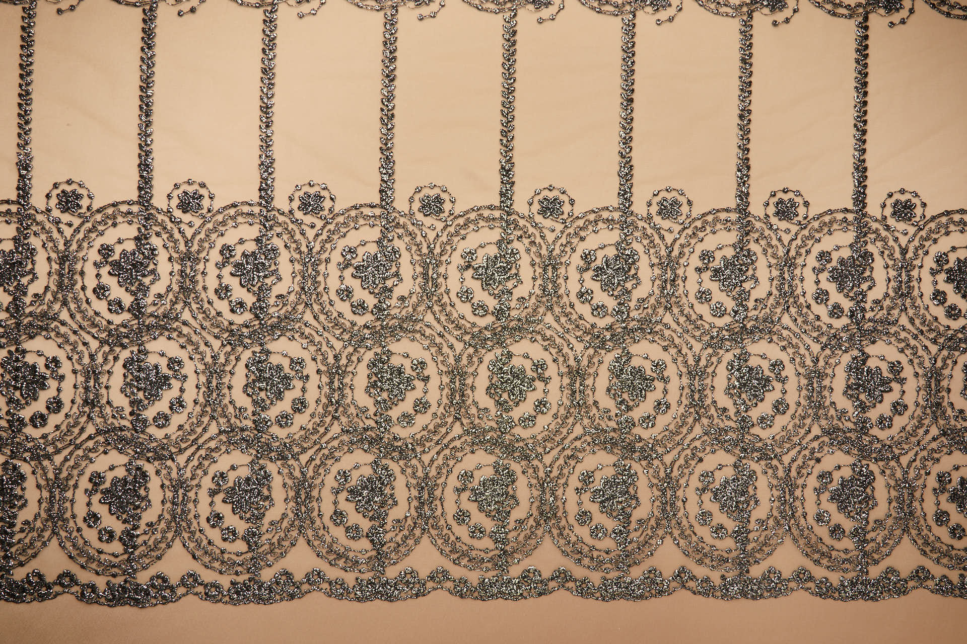 Floral Medallion Black and Gold Embroidery on BlNudeck Illusion Tulle fabric, image 6 of 11